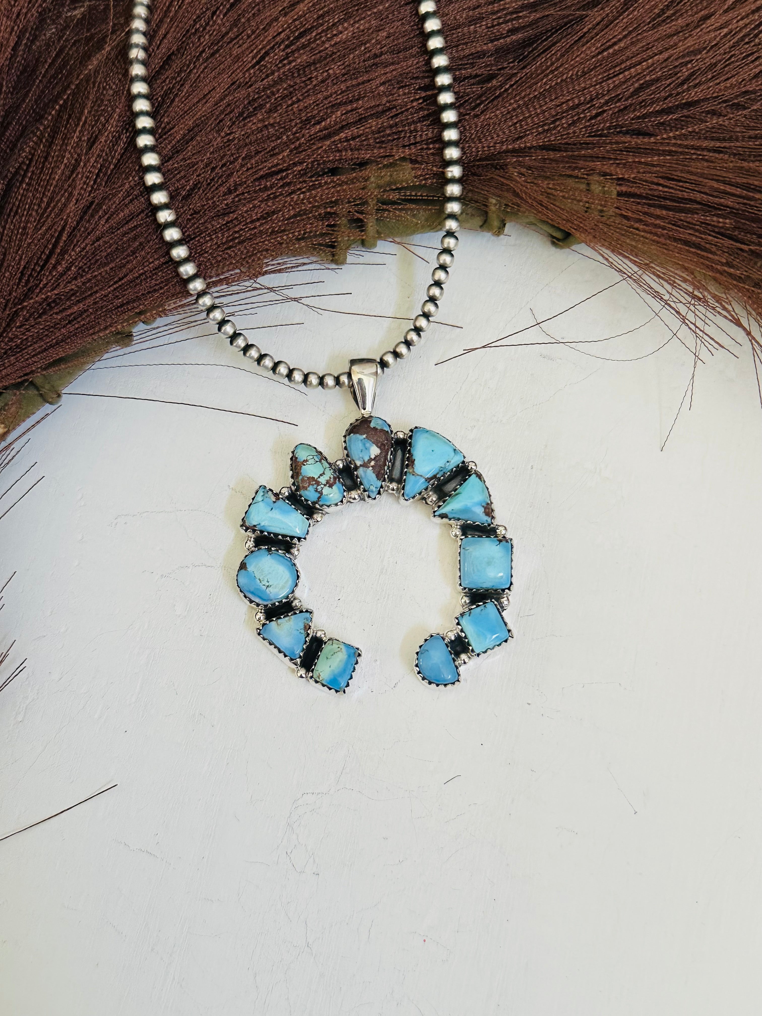 Southwest Handmade Golden Hills Turquoise & Sterling Silver Naja Pendant