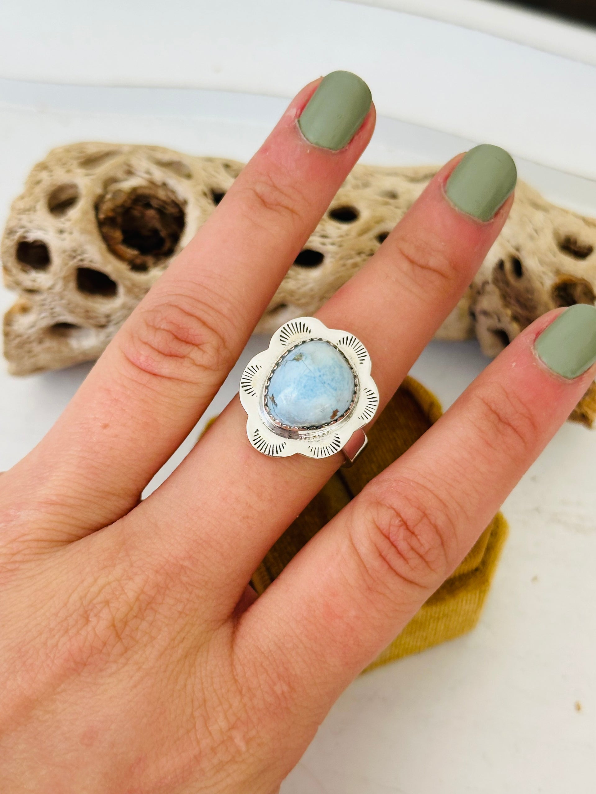 Southwest Handmade Golden Hills Turquoise & Sterling Silver Adjustable Ring