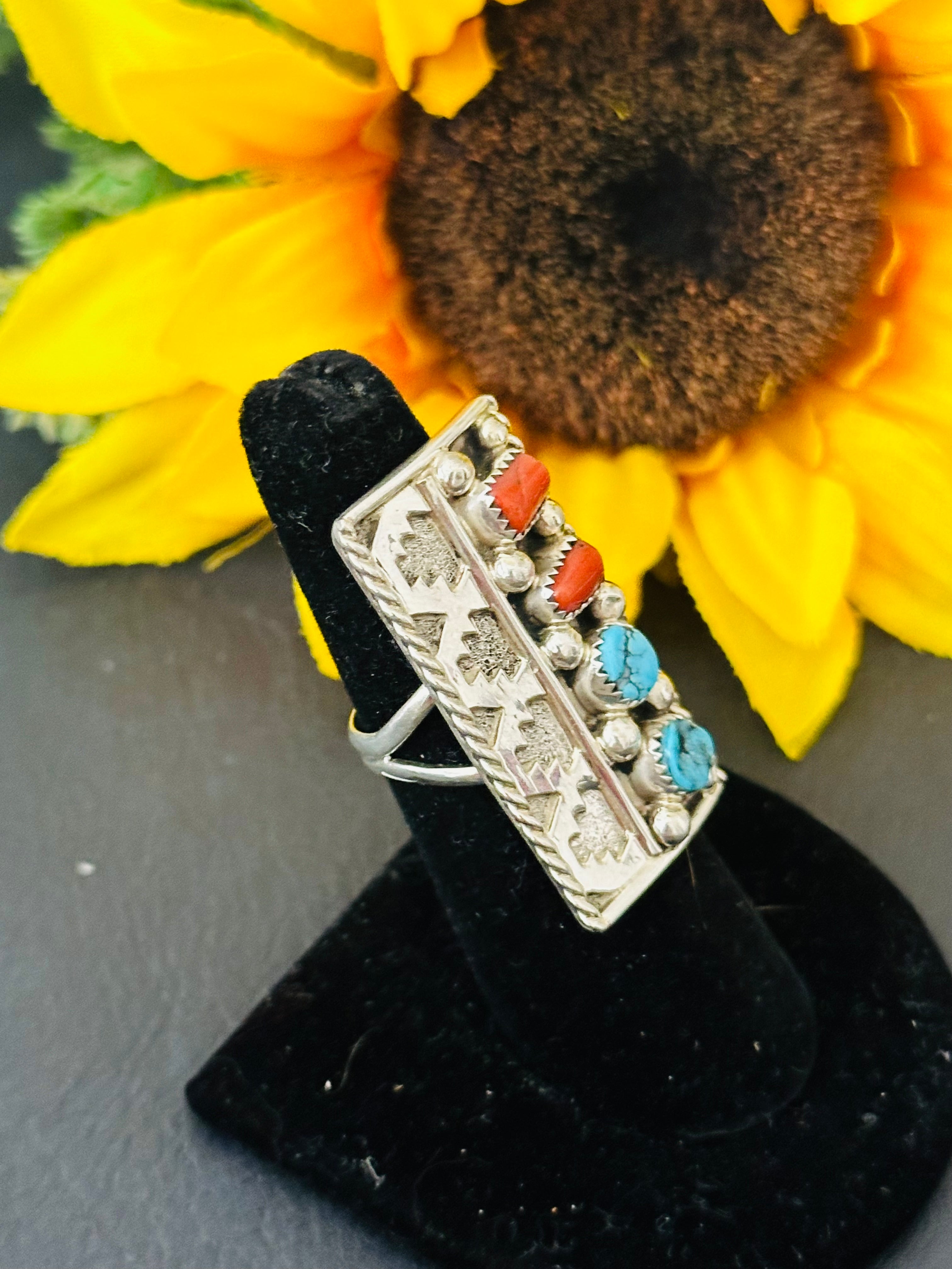 Navajo Made Multi Stone & Sterling Silver Ring Size 6.25