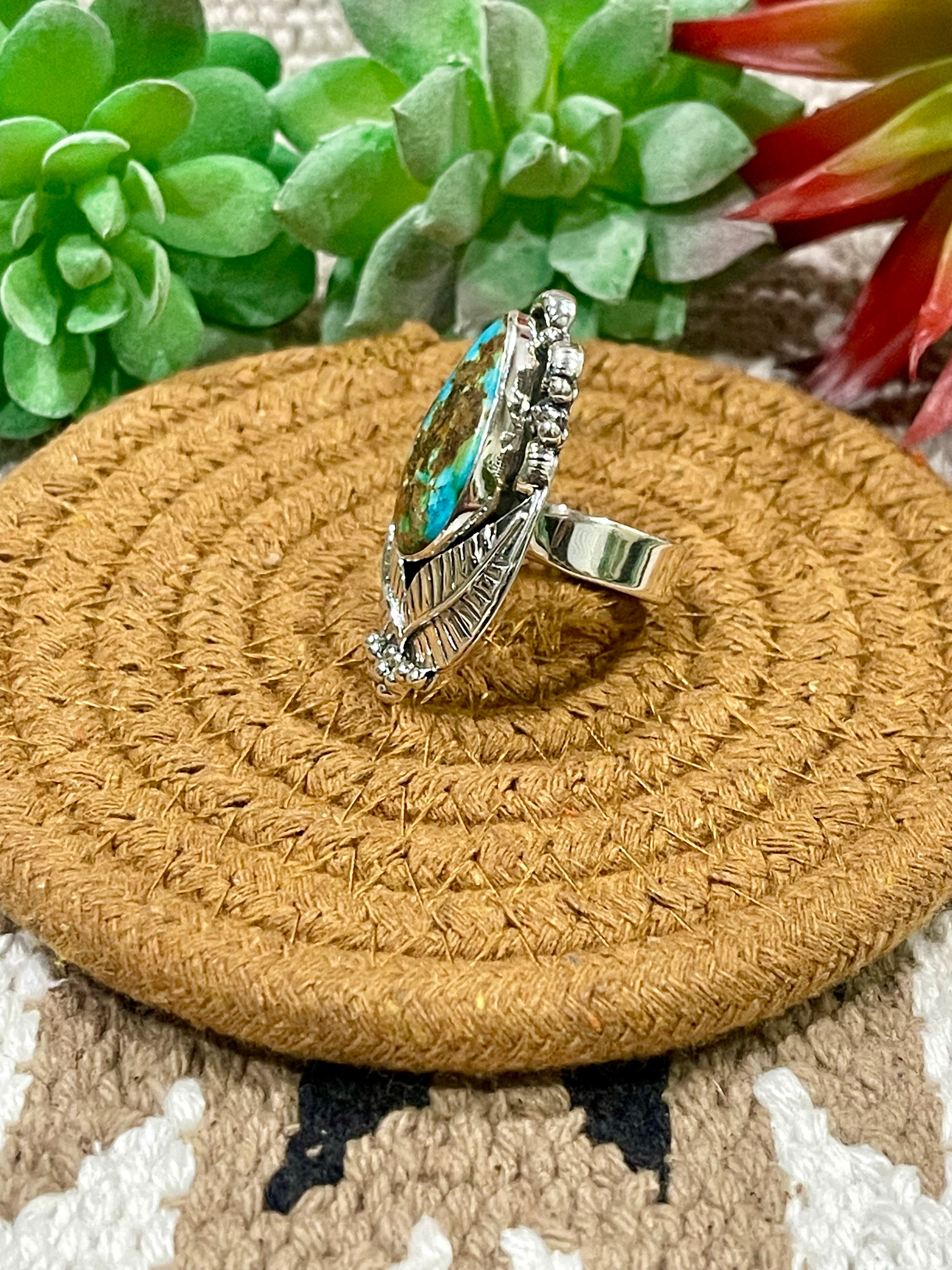 Southwest Handmade Sonoran Mountain Turquoise & Sterling Silver Adjustable Ring