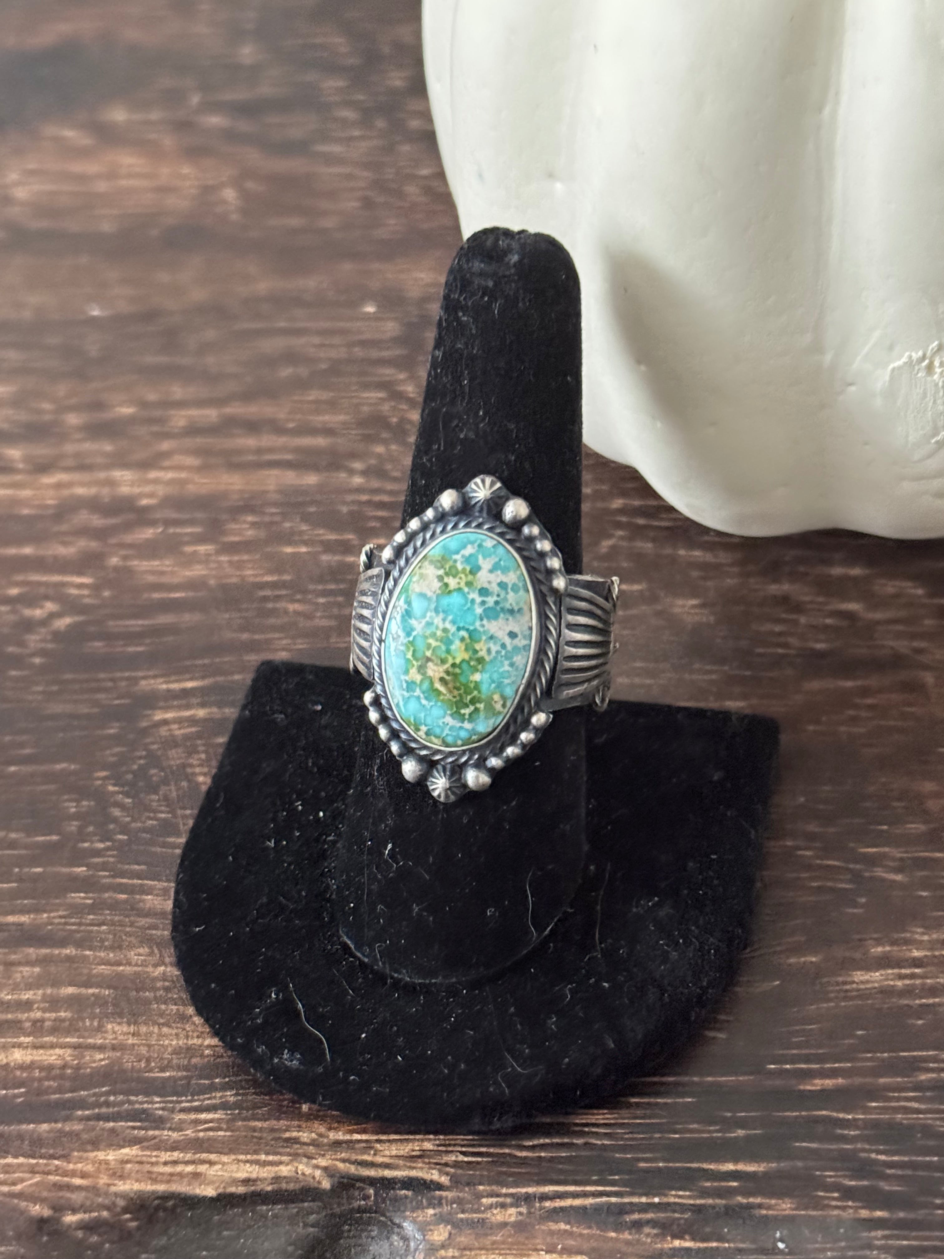 Sheila Tso Sonoran Mountain Turquoise Sterling Silver Ring Size 8.5