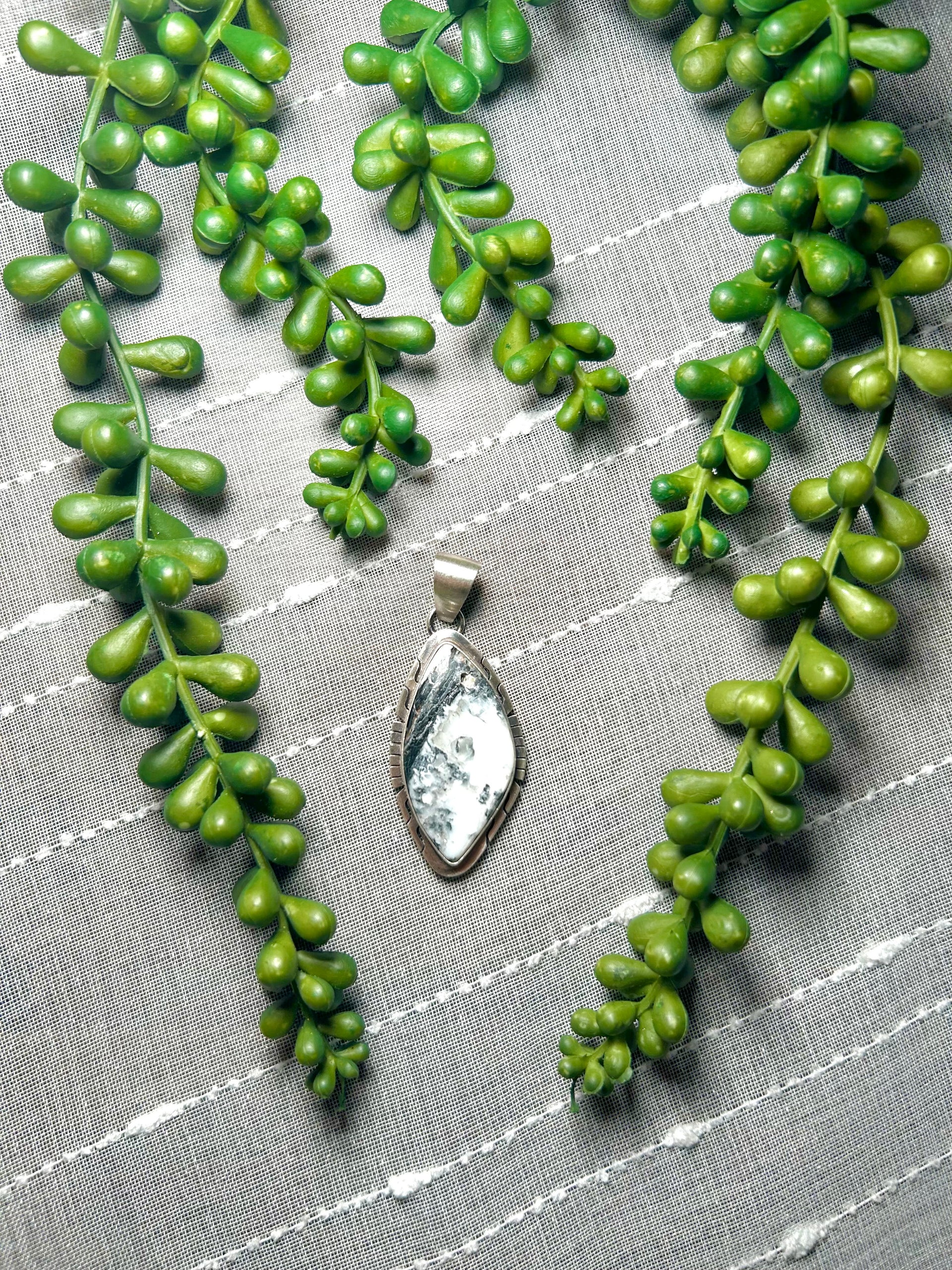 Navajo Made White Buffalo & Sterling Silver Pendant