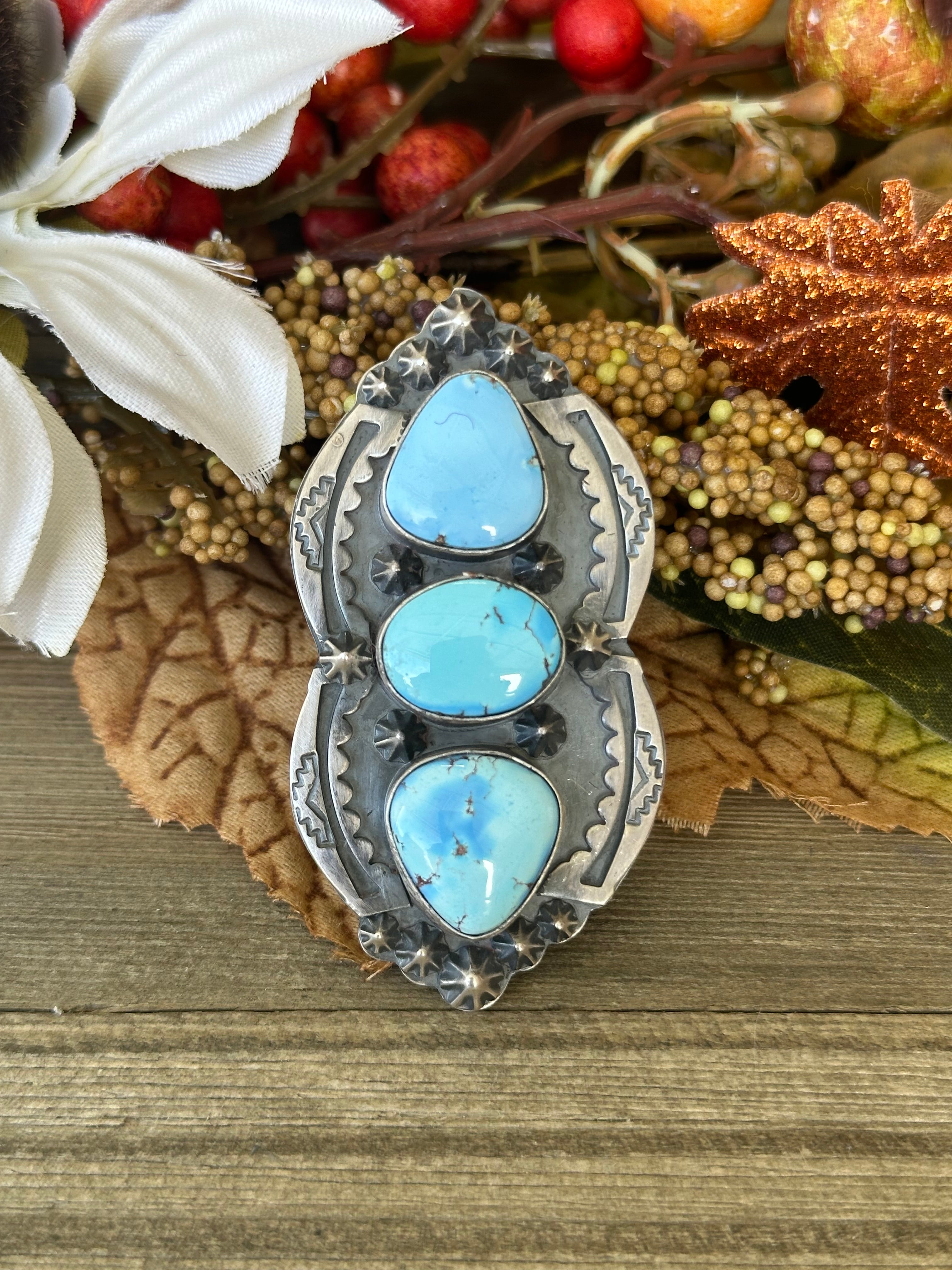 Steven Nez Golden Hills Turquoise & Sterling Silver Adjustable Ring