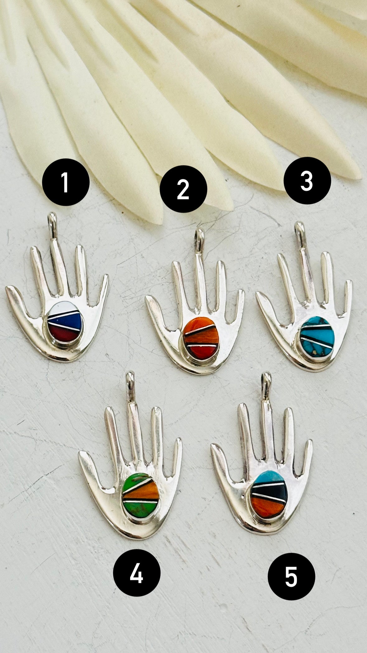 Joseph Martinez Multi Stone & Sterling Silver Inlay Hand Pendant