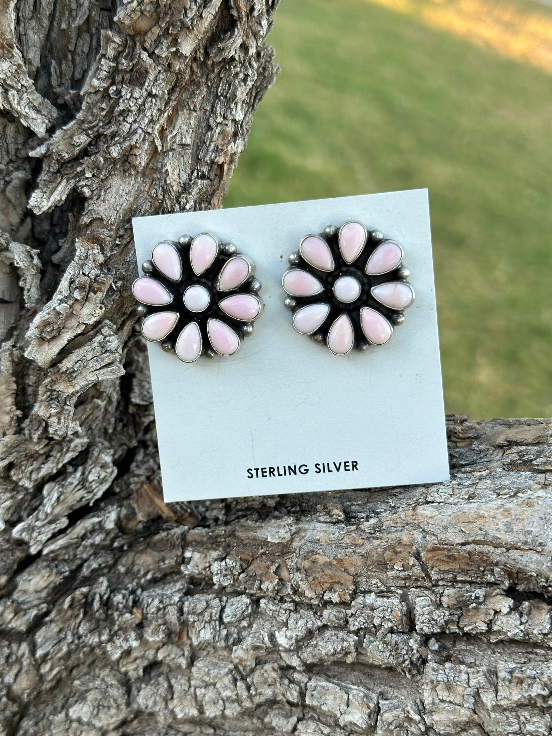 Navajo Handmade Pink Conch & Sterling Silver Post Earrings