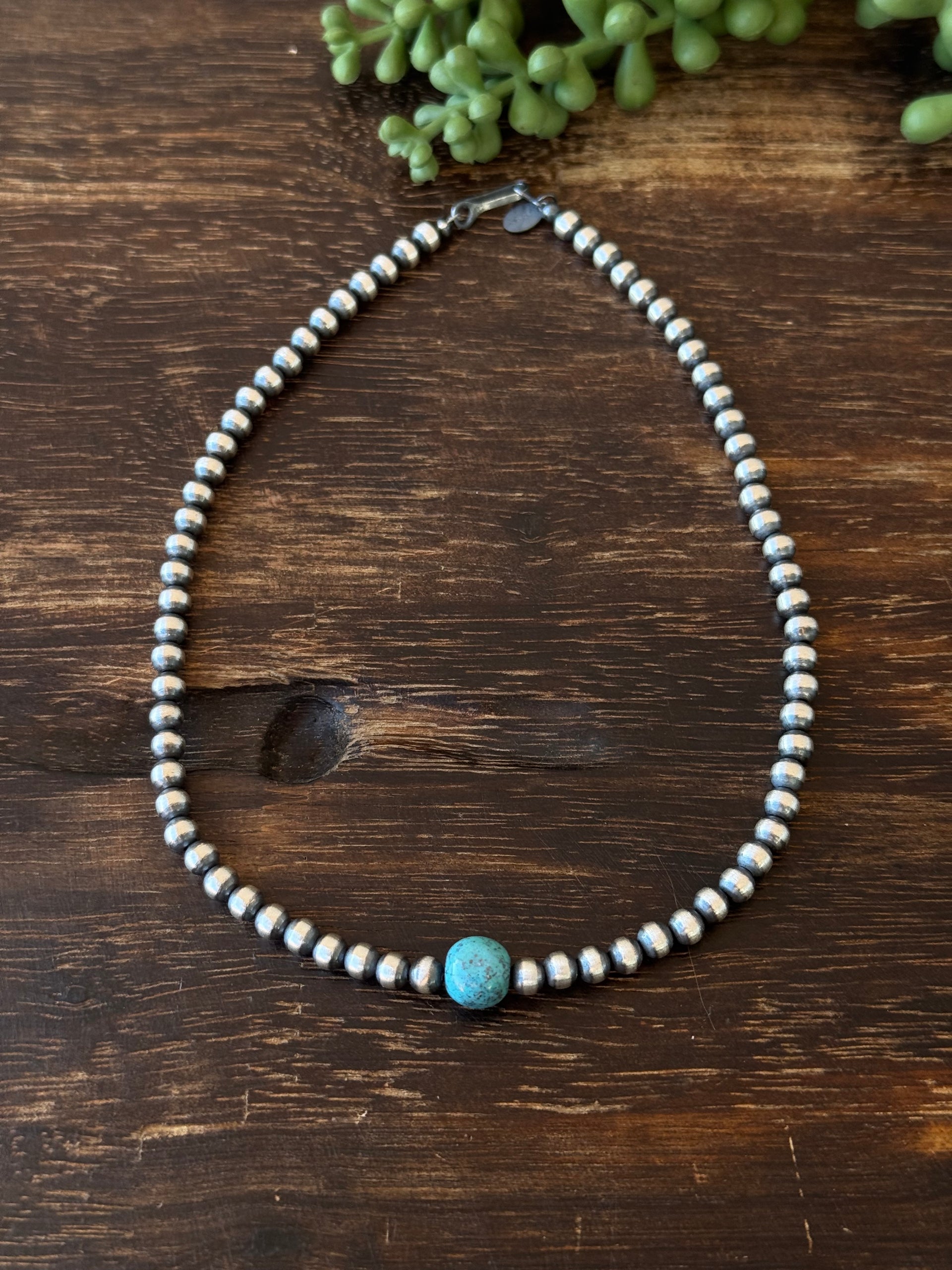 Navajo Strung Egyptian Turquoise & Sterling Silver Pearl Necklace