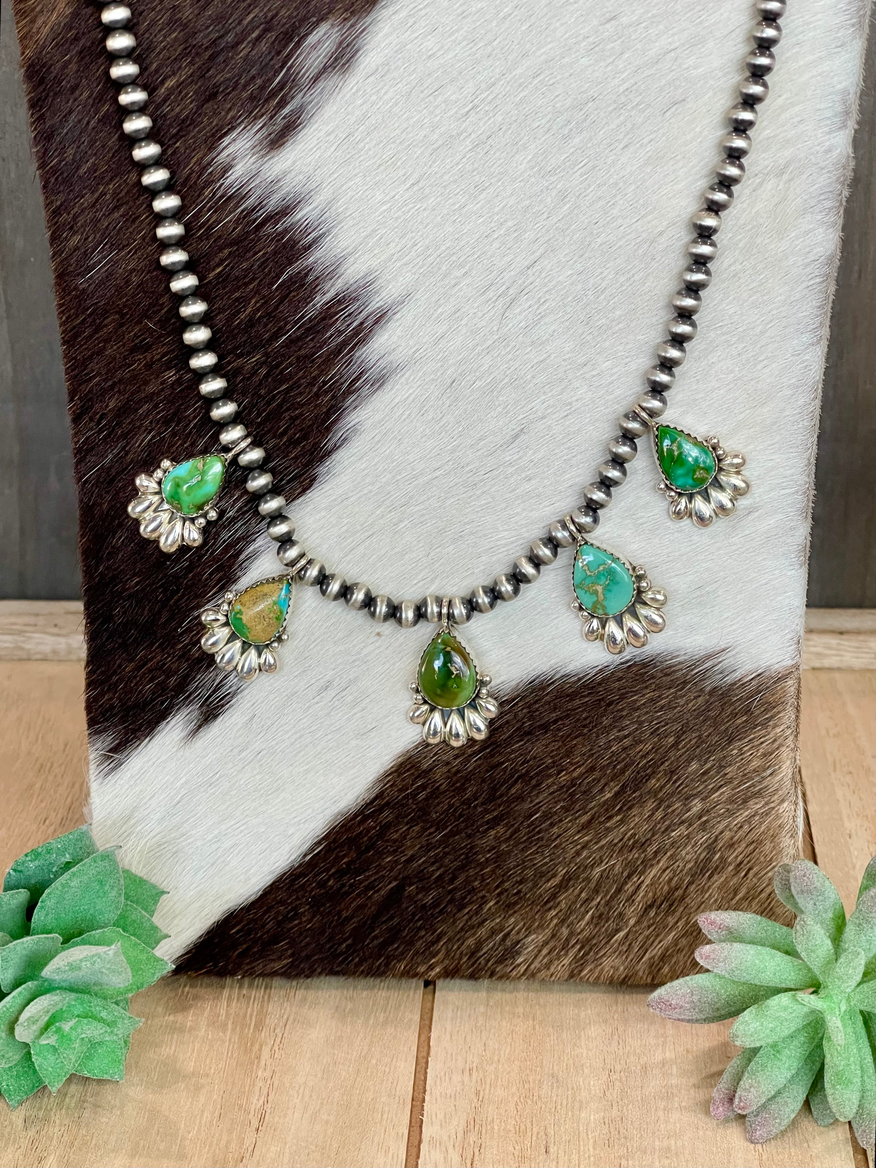 Southwest Handmade Sonoran Mountain Turquoise & Sterling Silver 5 Stone Necklace