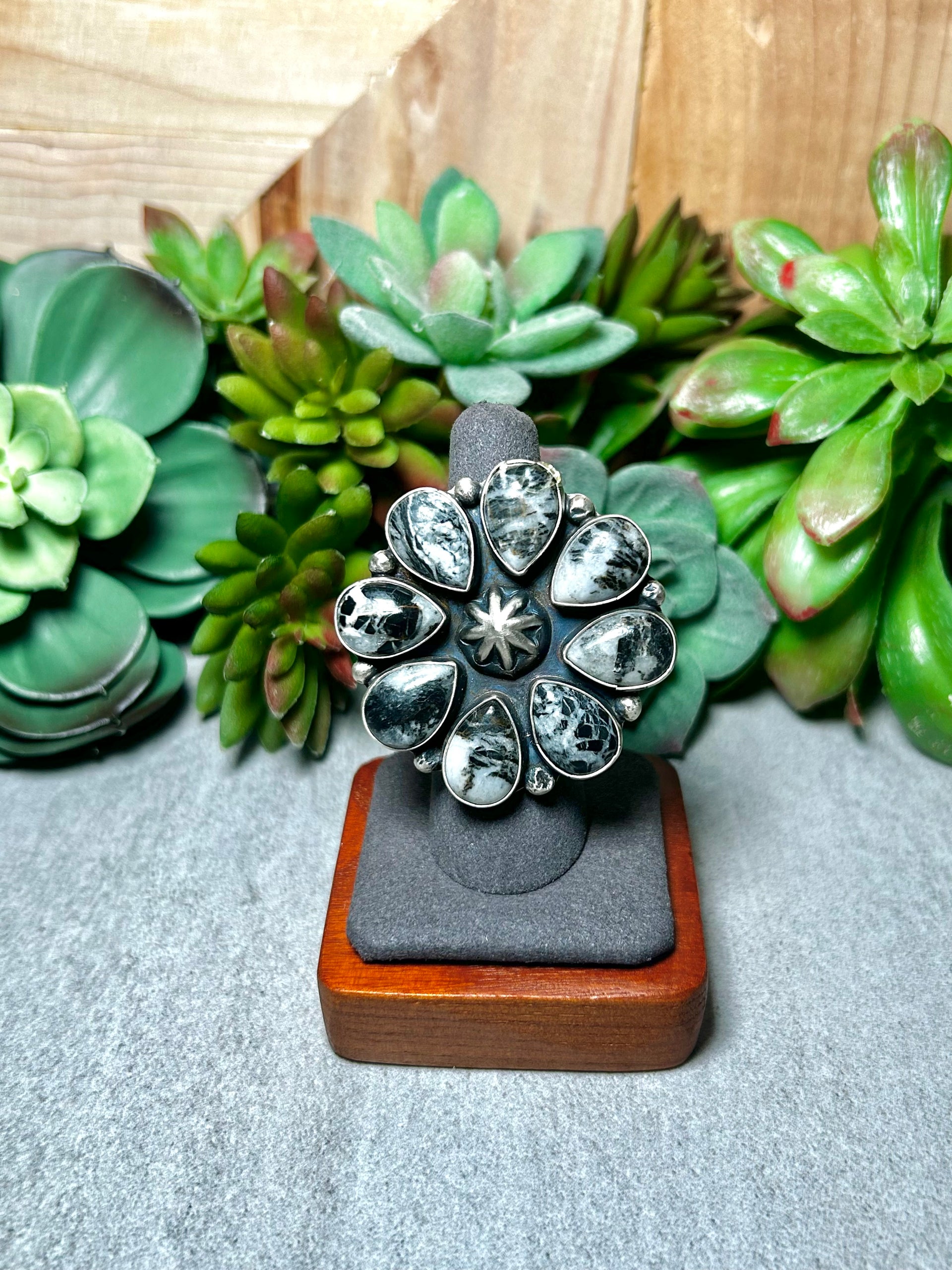 Rena Shelly White Buffalo & Sterling Silver Adjustable Ring