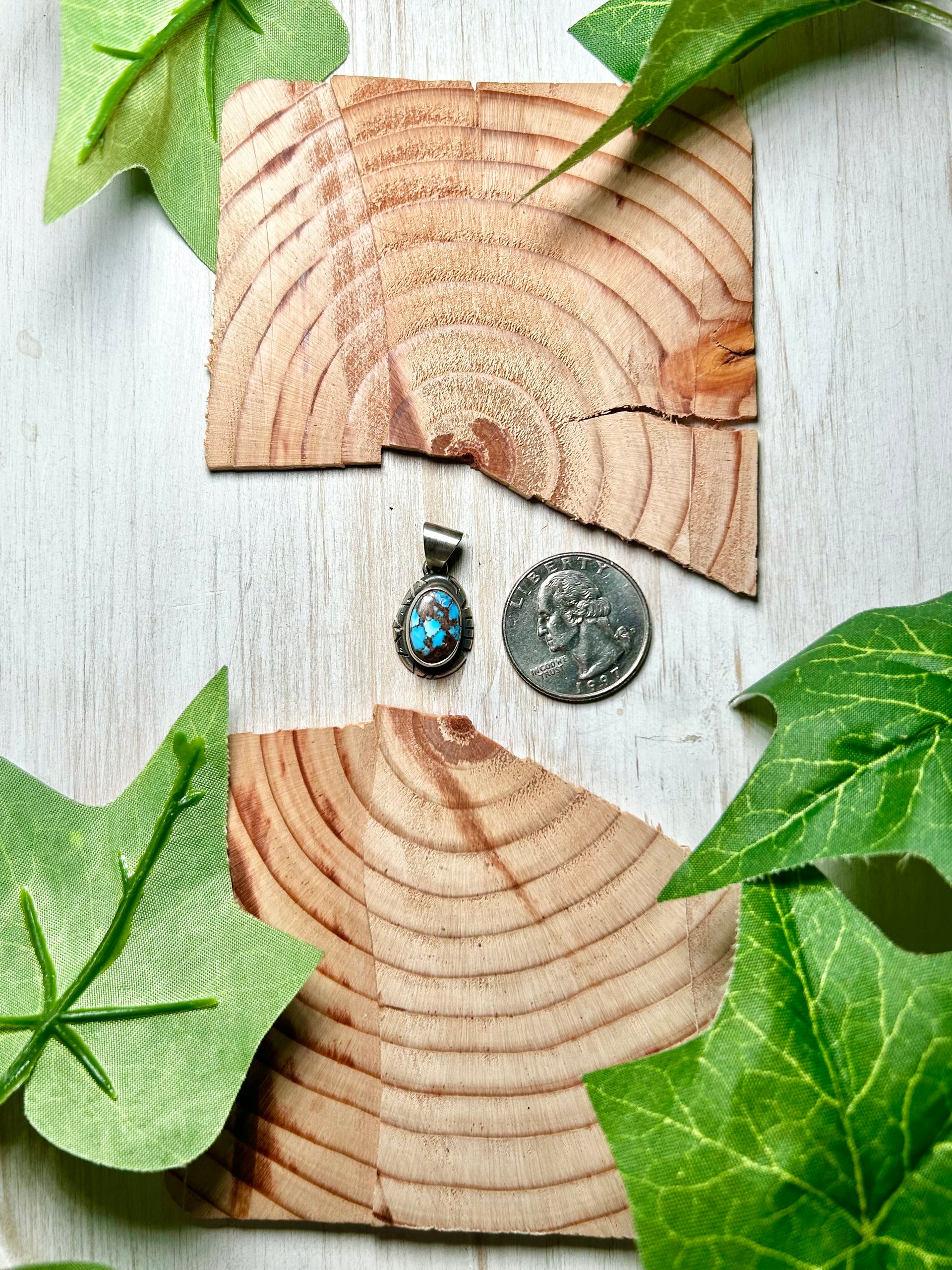 Navajo Made Golden Hill Turquoise & Sterling Silver Pendant