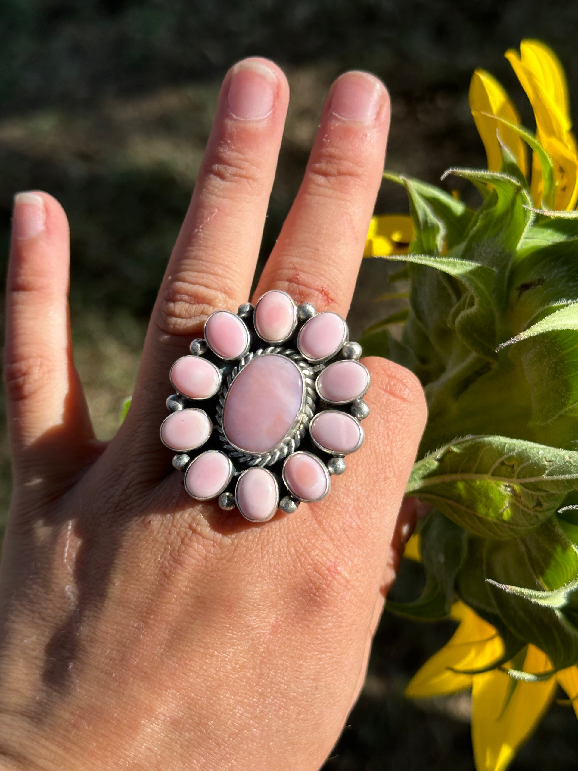 Virginia Becenti Pink Conch & Sterling Silver Adjustable Cluster Ring
