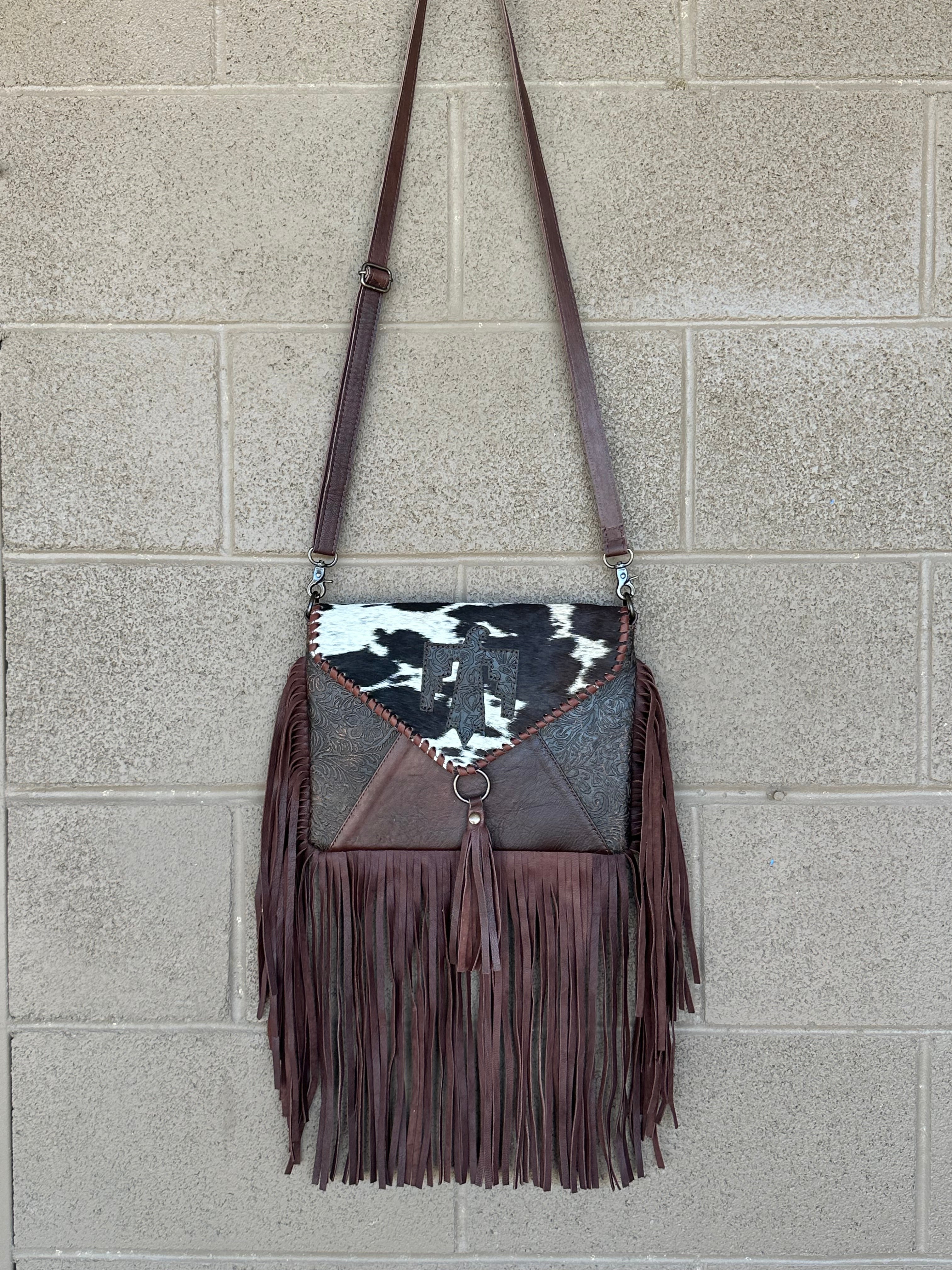 Genuine Tooled Leather & Cowhide Fringe Purse