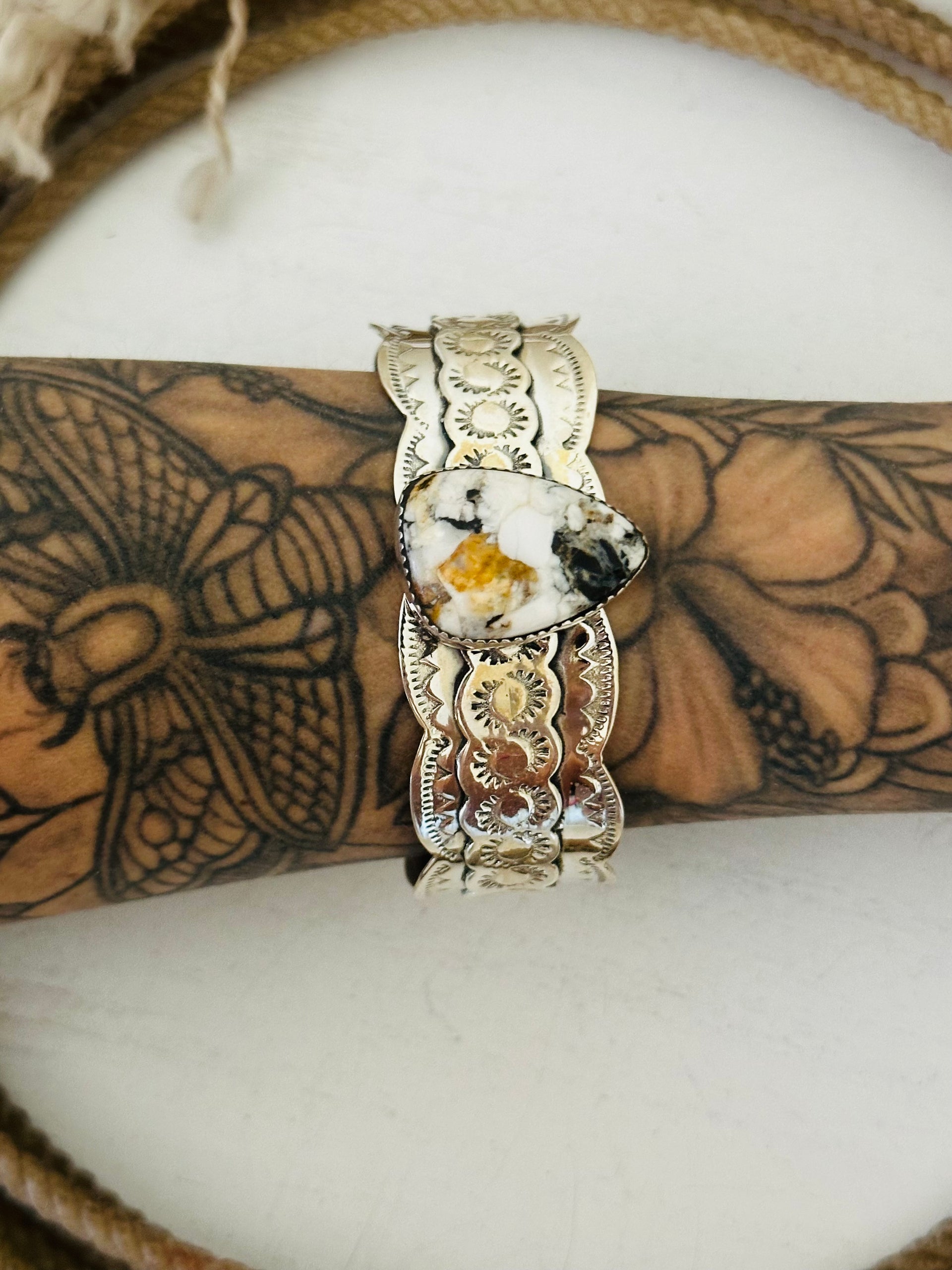 Southwest Made White Buffalo & Sterling Silver Cuff Bracelet