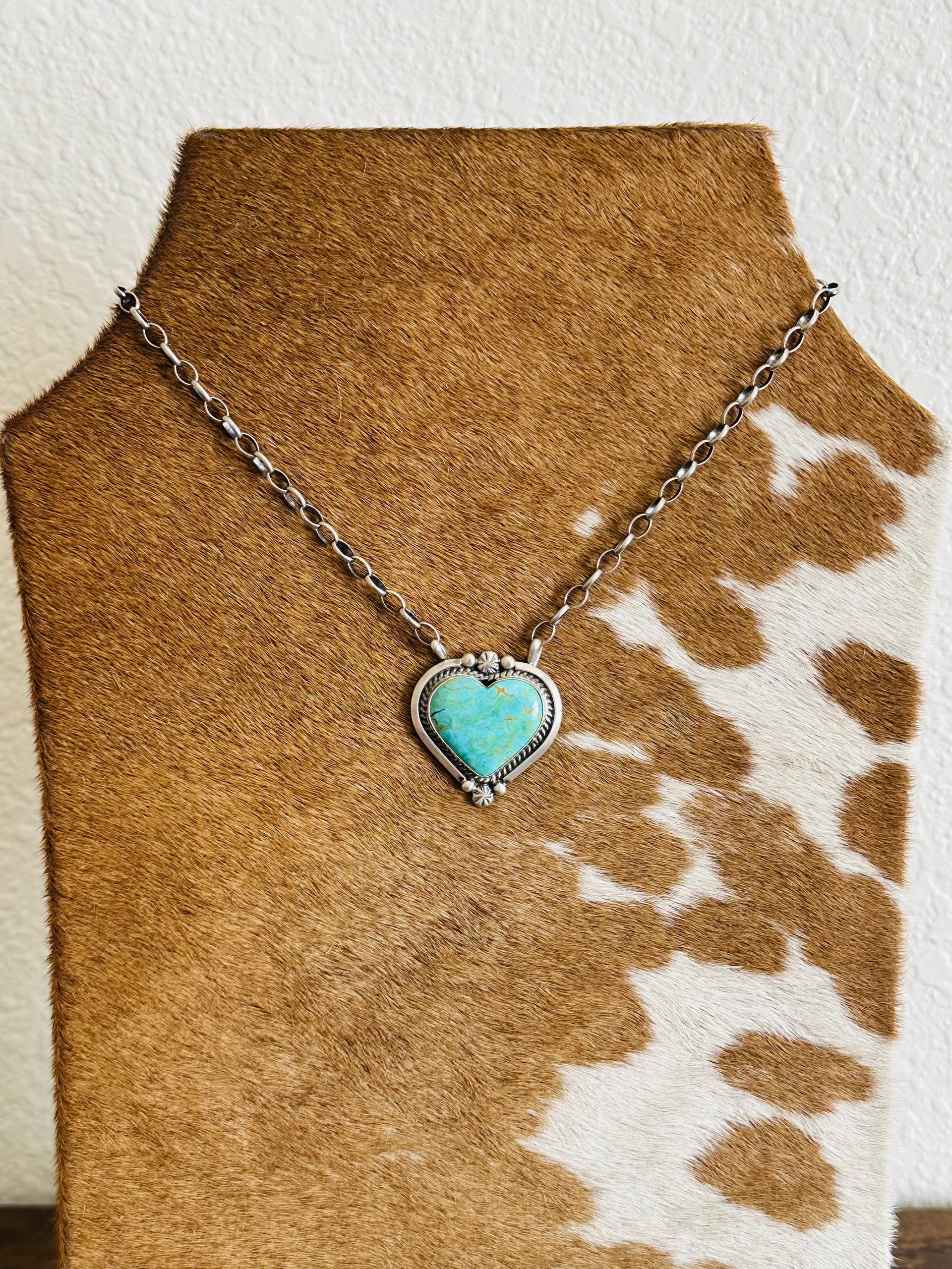 Alfred Martinez Kingman Turquoise & Sterling Silver Heart Necklace