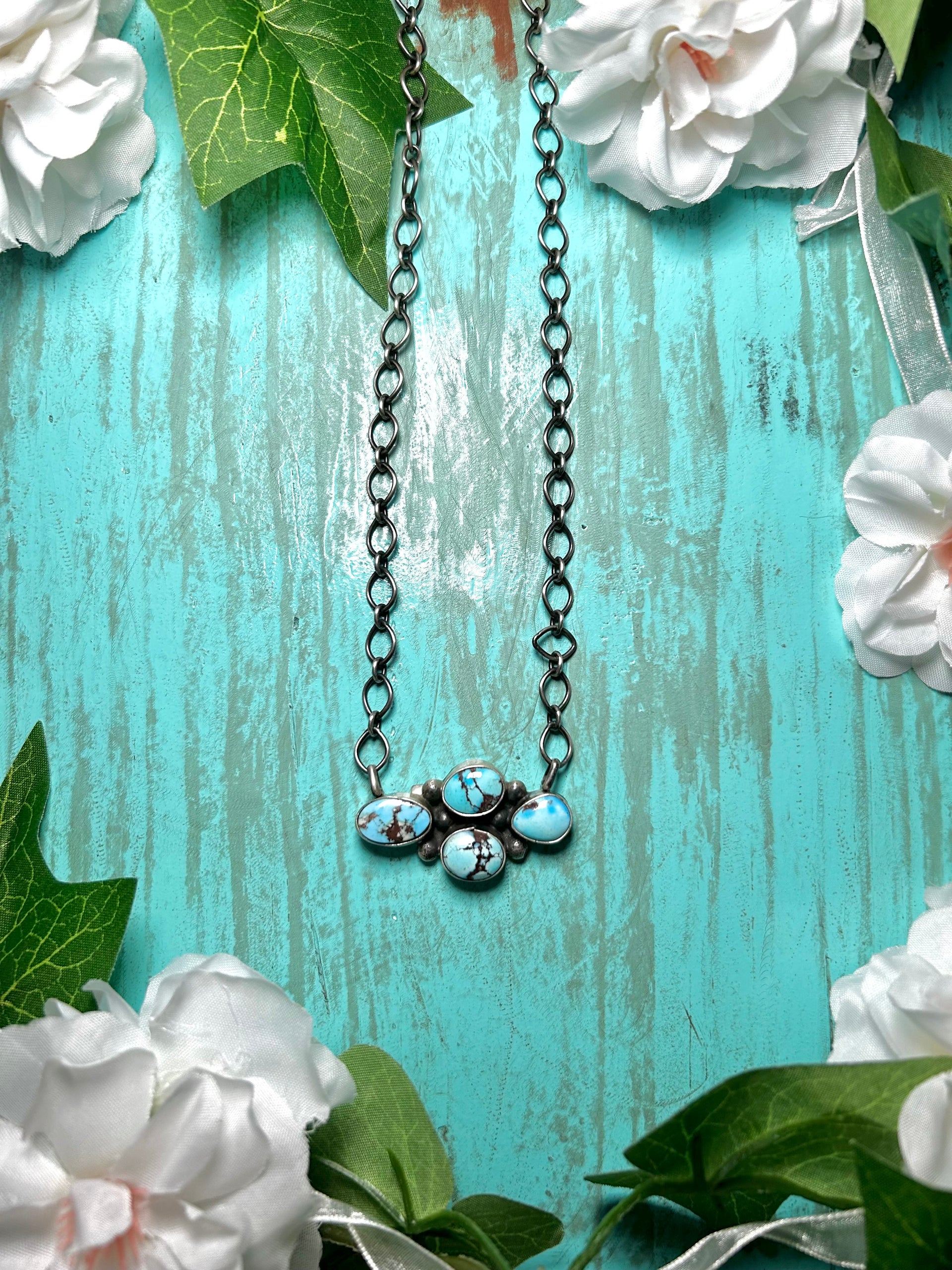 Navajo Made Golden Hill Turquoise & Sterling Silver Necklace