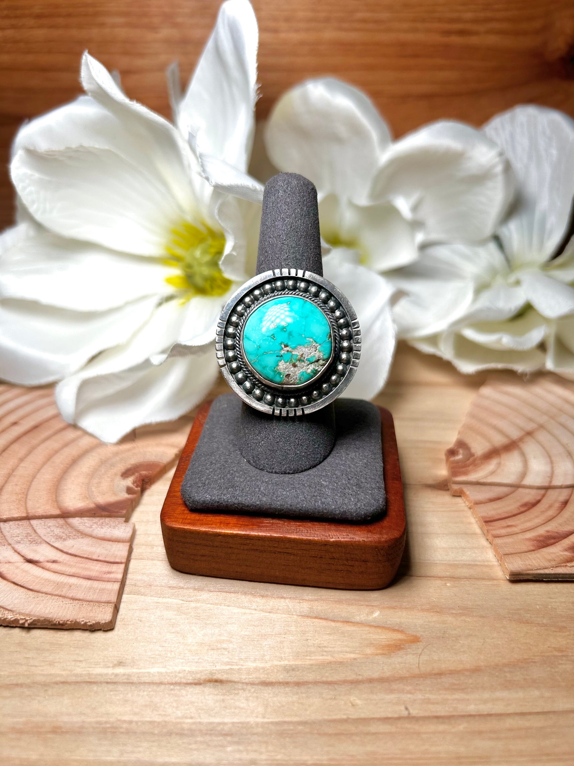 Navajo Made Royston Turquoise & Sterling Silver Ring Size 8.5