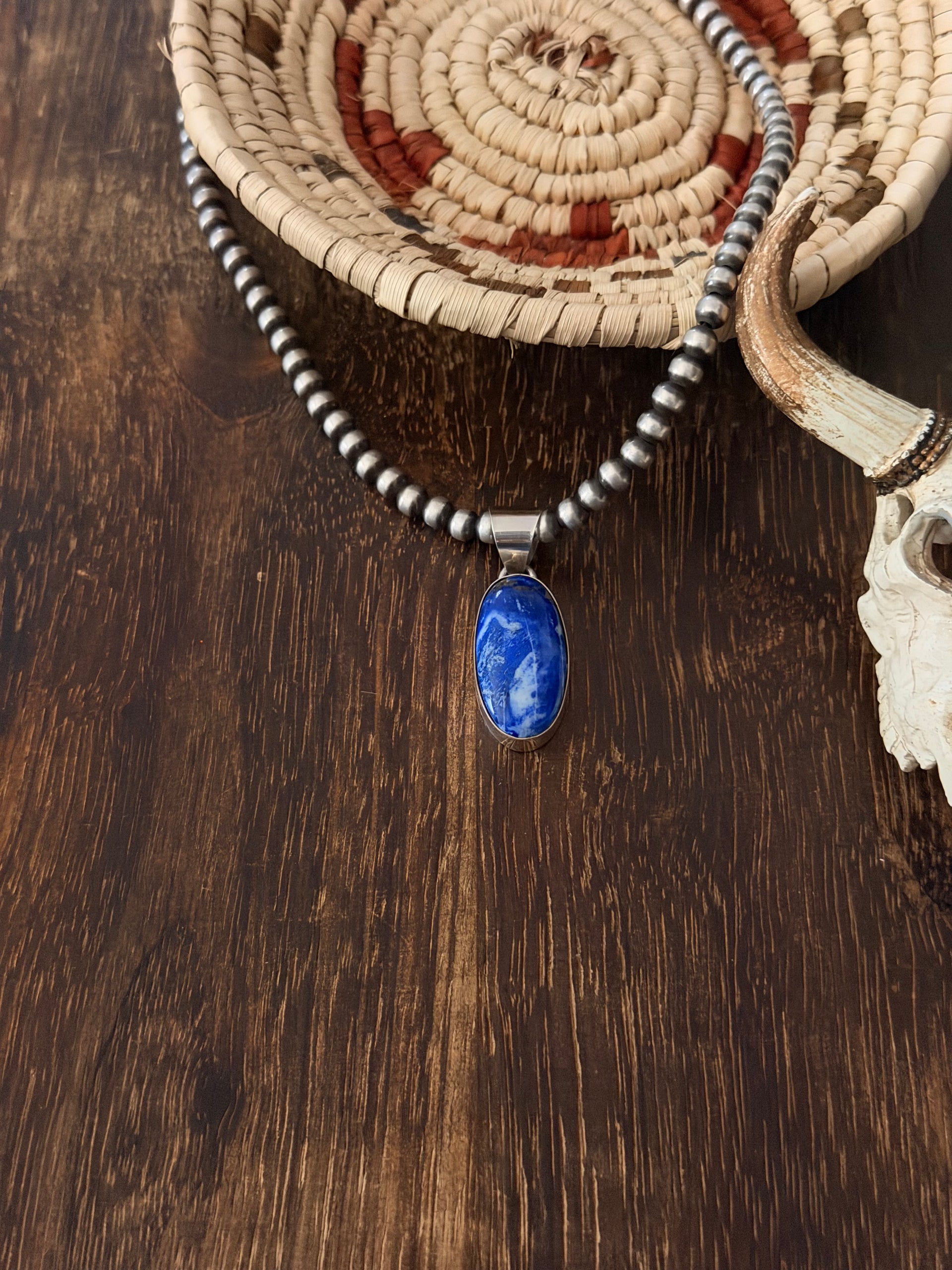 Navajo Made Denim Lapis & Sterling Silver Pendant
