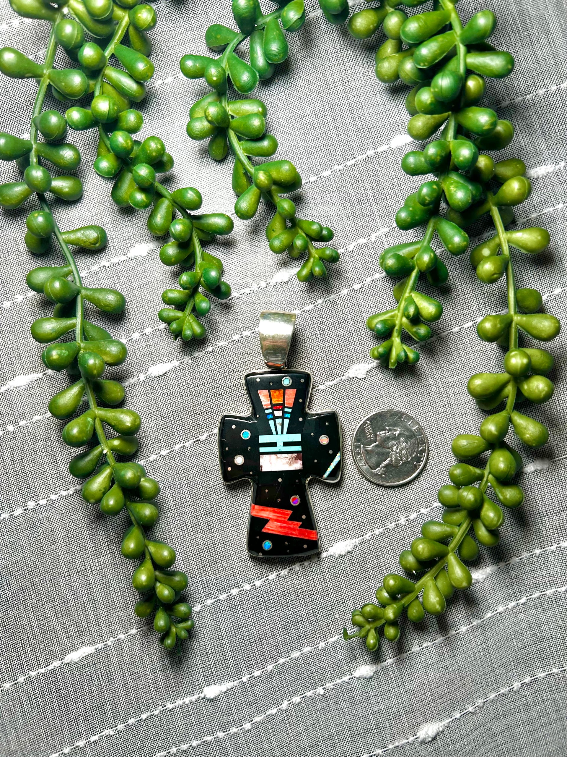 Navajo Made Multi Stone Galaxy & Sterling Silver Pendant