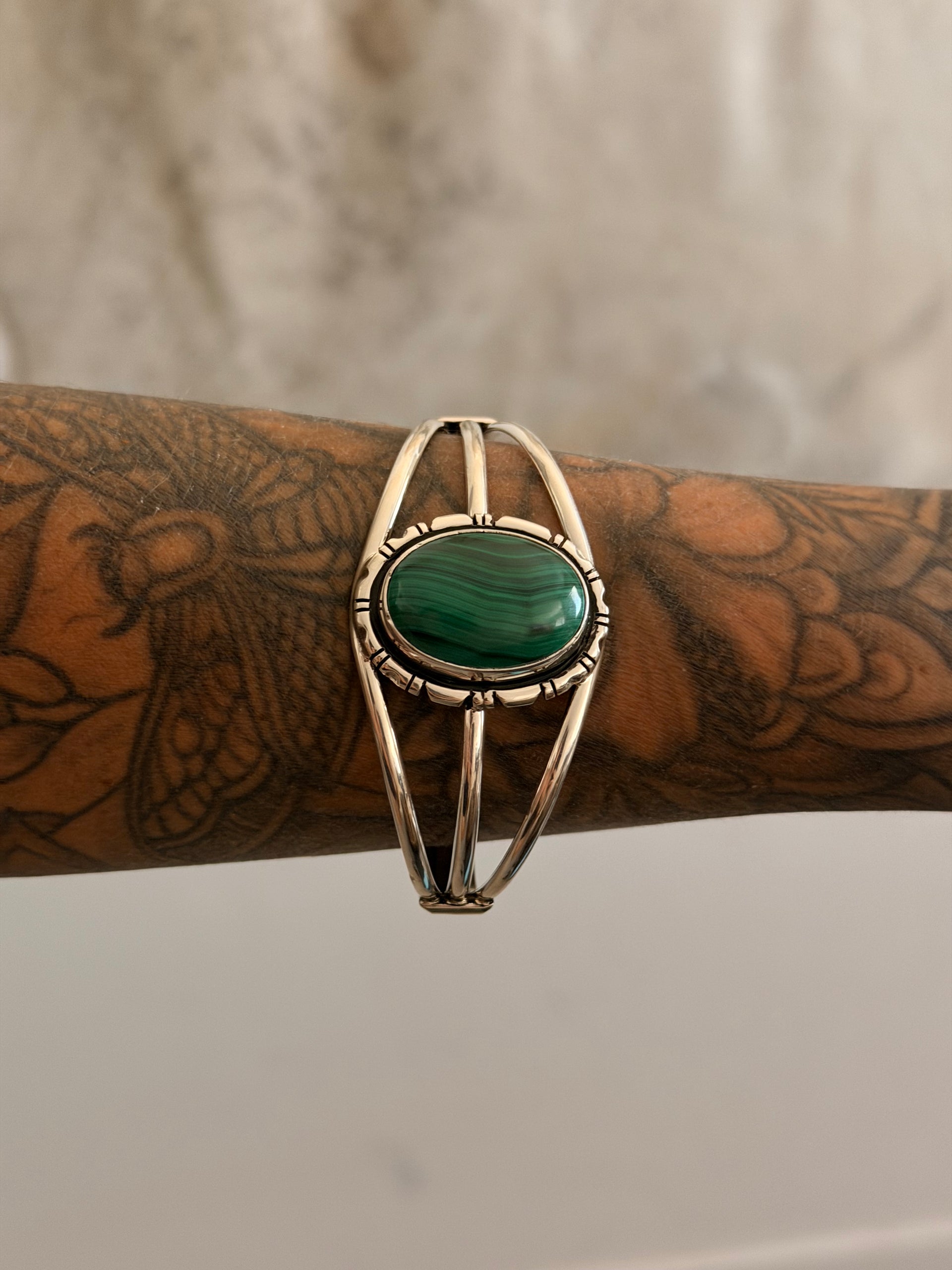 Alex Begay Malachite & Sterling Silver Cuff Bracelet