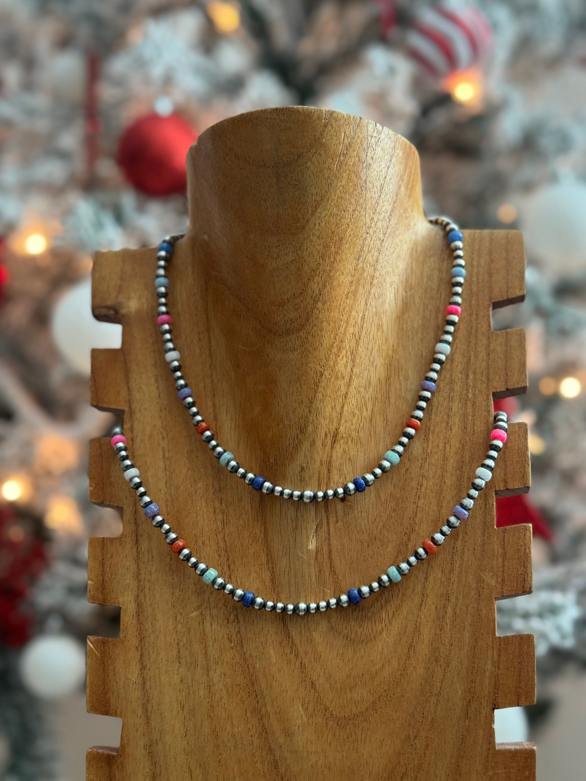 Navajo Strung Opal & Sterling Silver Beaded Pearl Necklace
