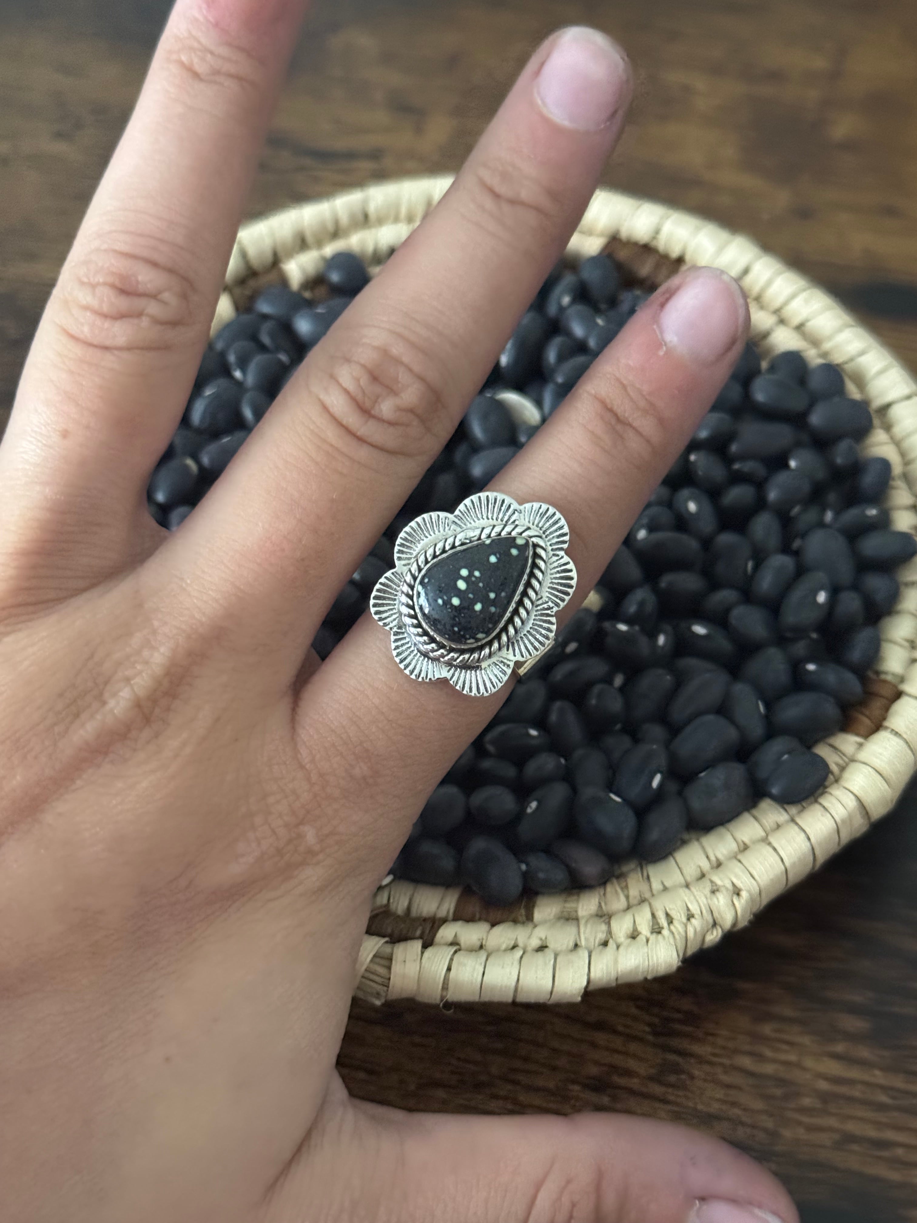 Southwest Handmade New Lander Variscite & Sterling Silver Adjustable Ring