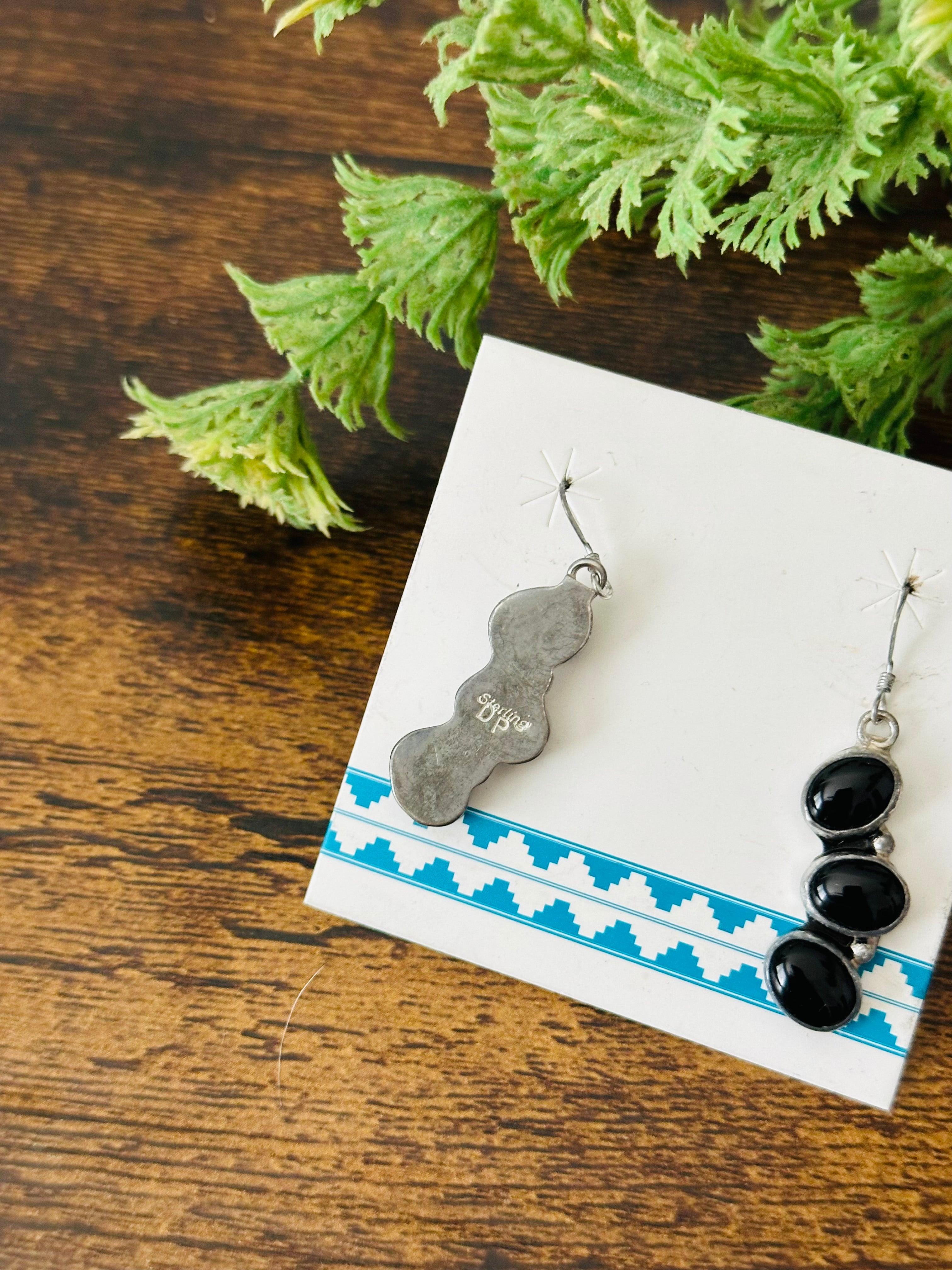 Navajo Made Onyx & Sterling Silver Dangle Earrings