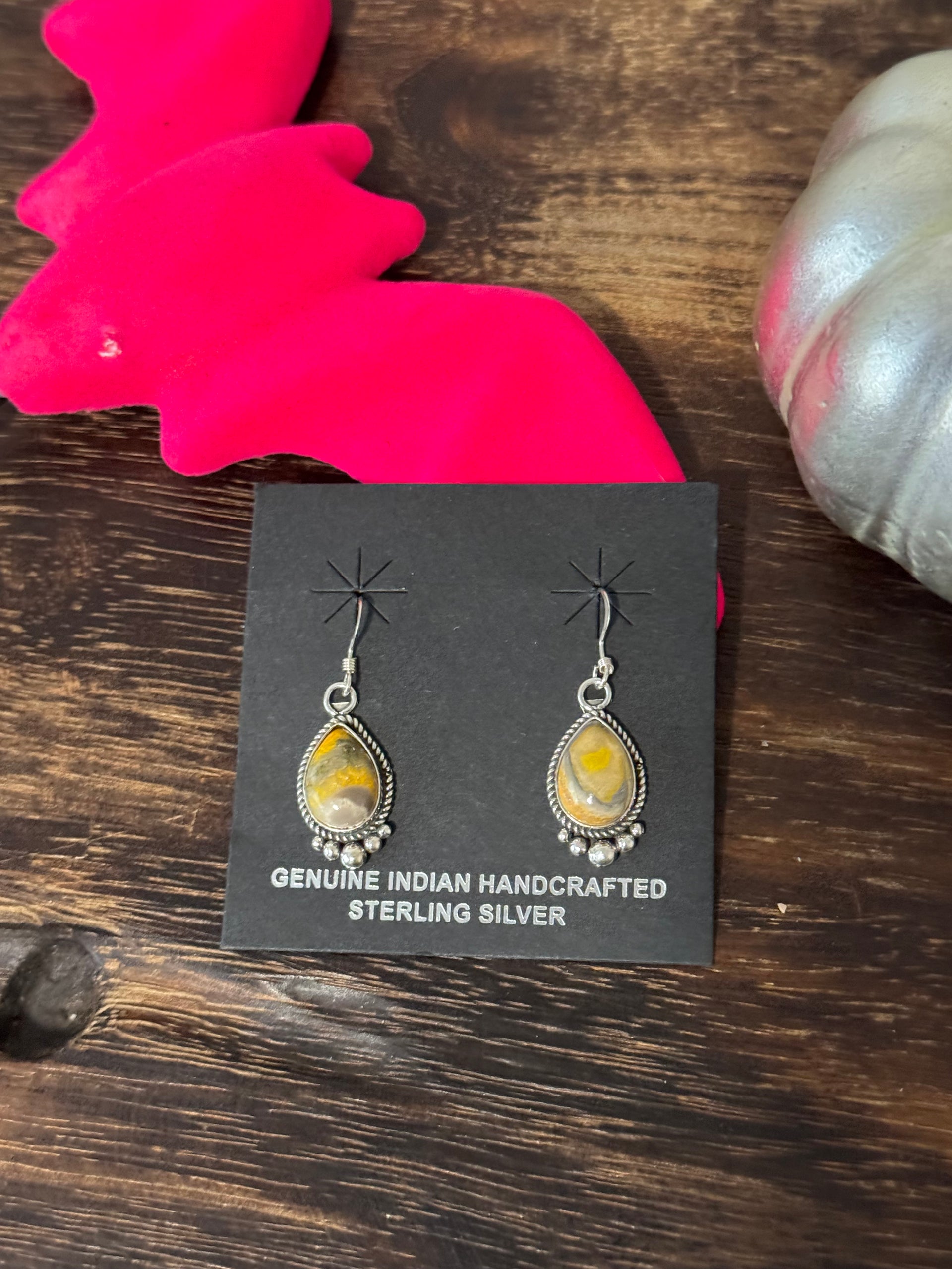 Navajo Made Bb Agate & Sterling Silver Dangle Earrings