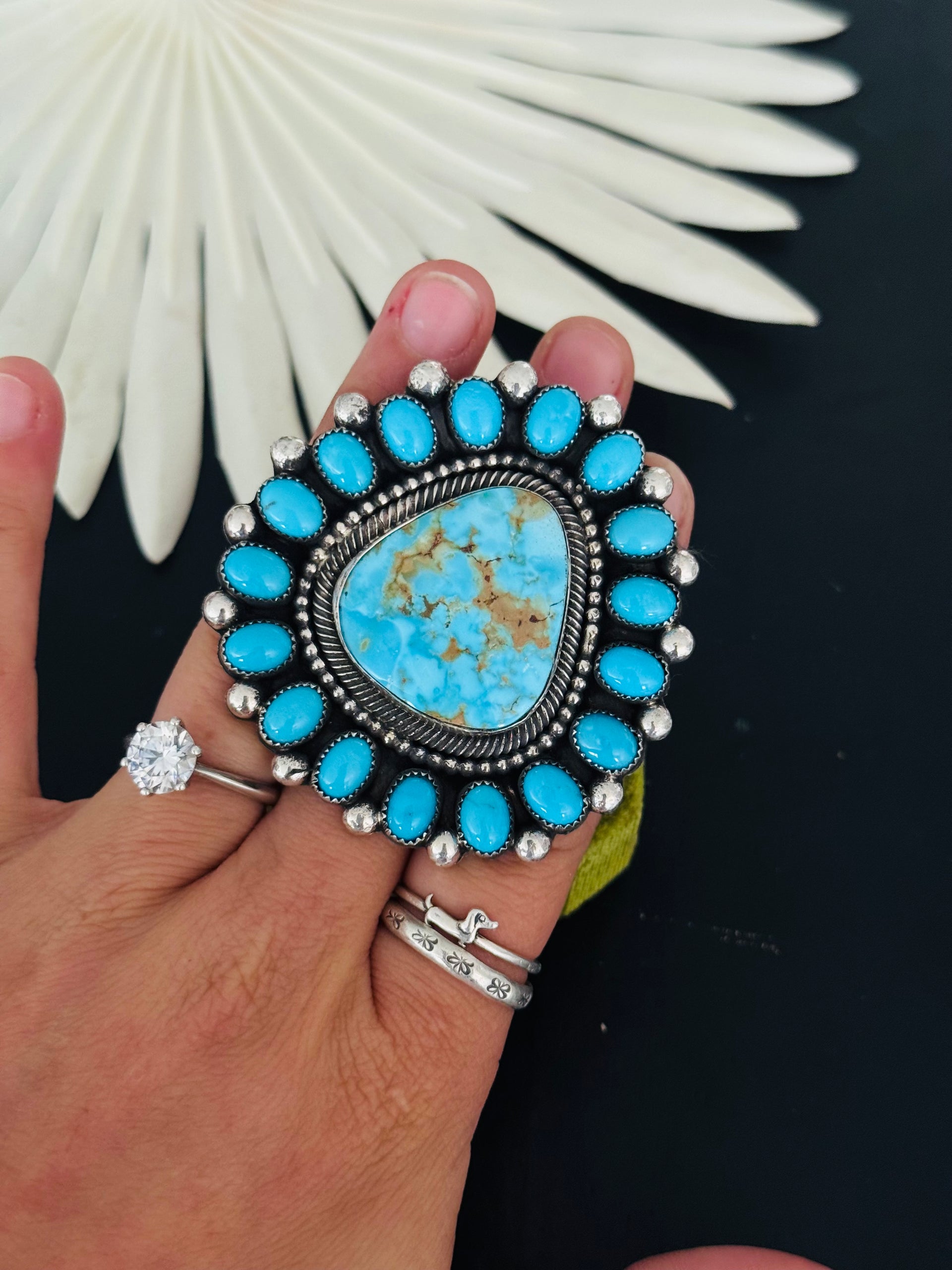 Hemerson Brown Birds Eye Kingman Turquoise & Sterling Silver Adjustable Cluster Ring