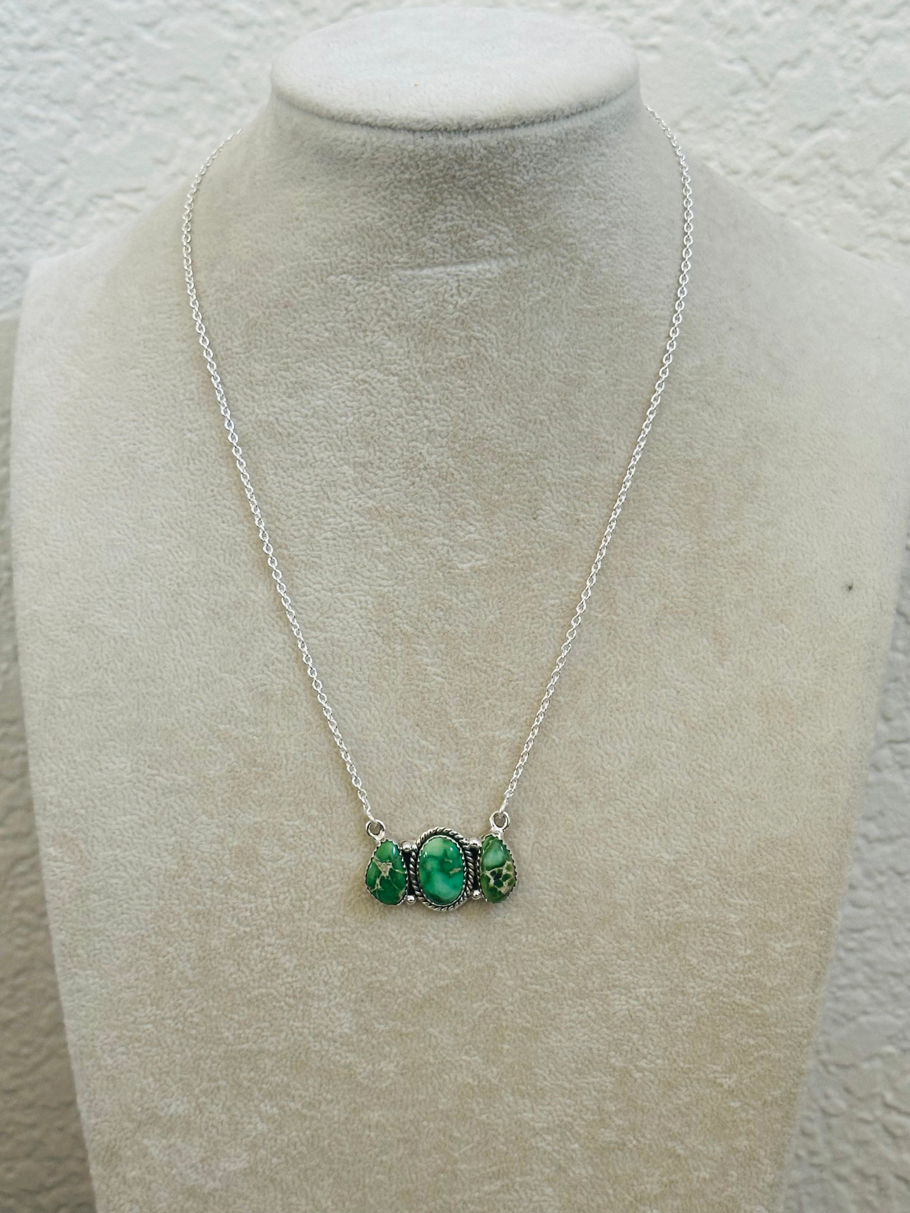 Southwest Handmade Emerald Valley Turquoise & Sterling Silver Necklace