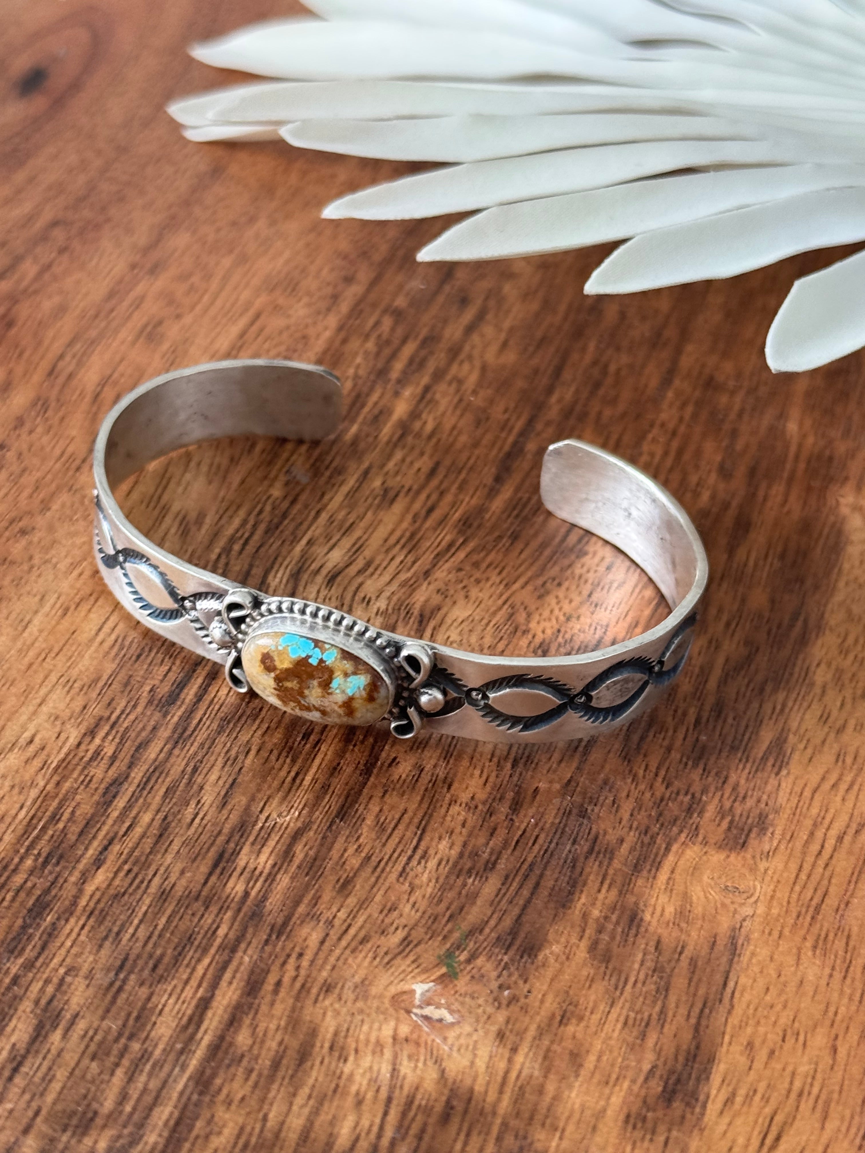 Navajo Made Royston Turquoise & Sterling Silver Cuff Bracelet