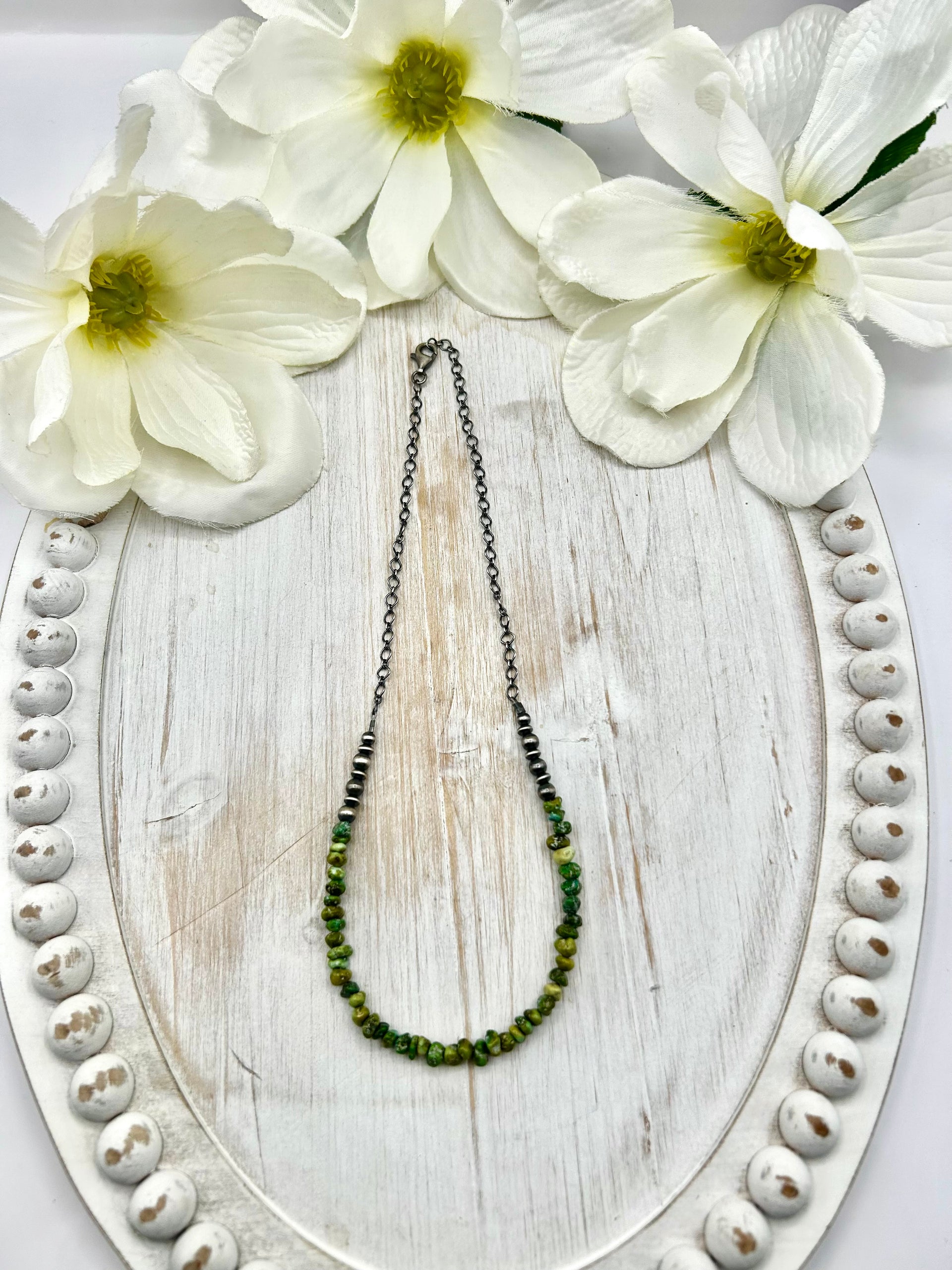 Navajo Made Strung Sonoran Gold Turquoise & Sterling Silver Necklace