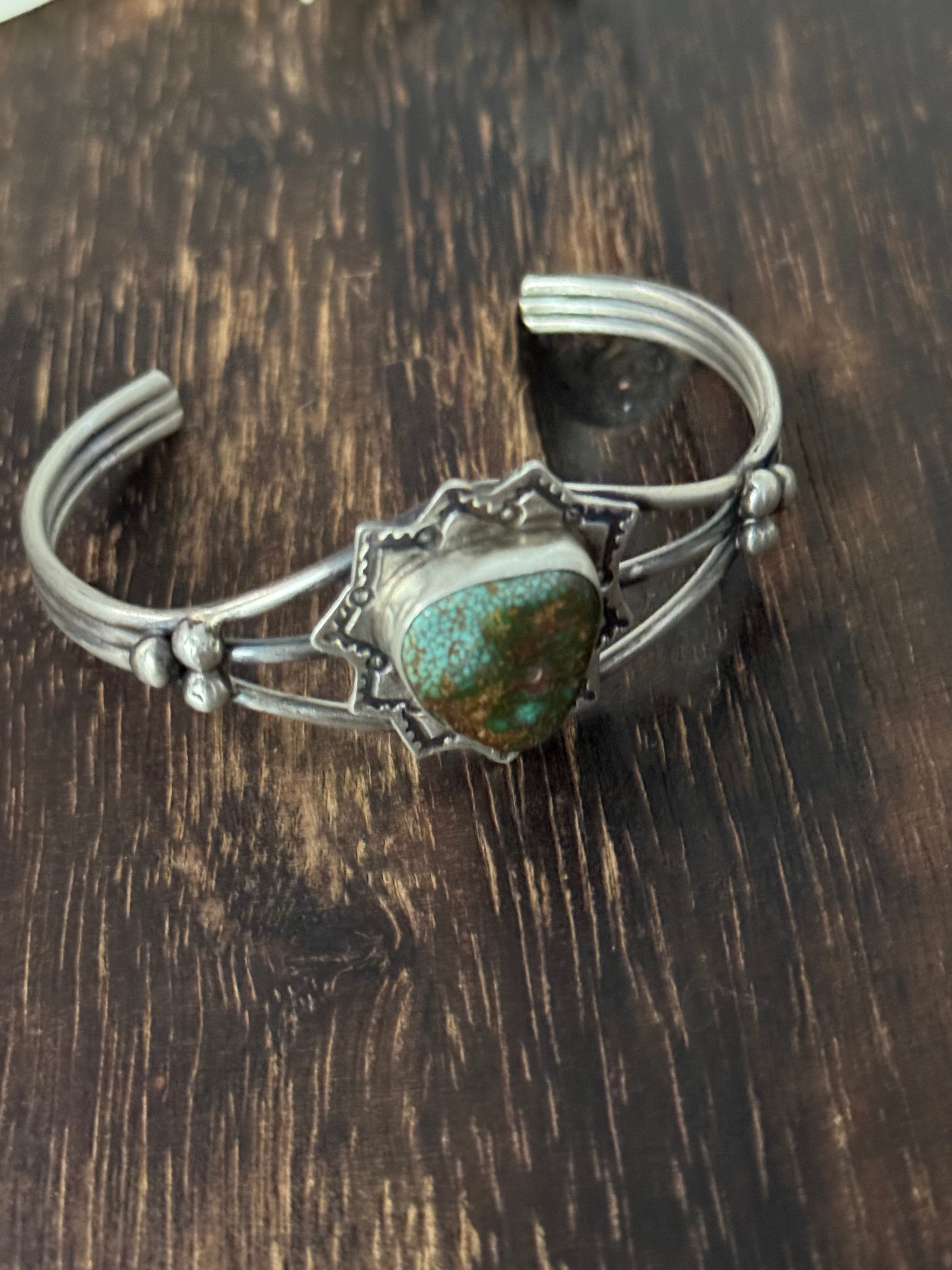 Navajo Made Royston Turquoise & Sterling Silver Cuff Bracelet