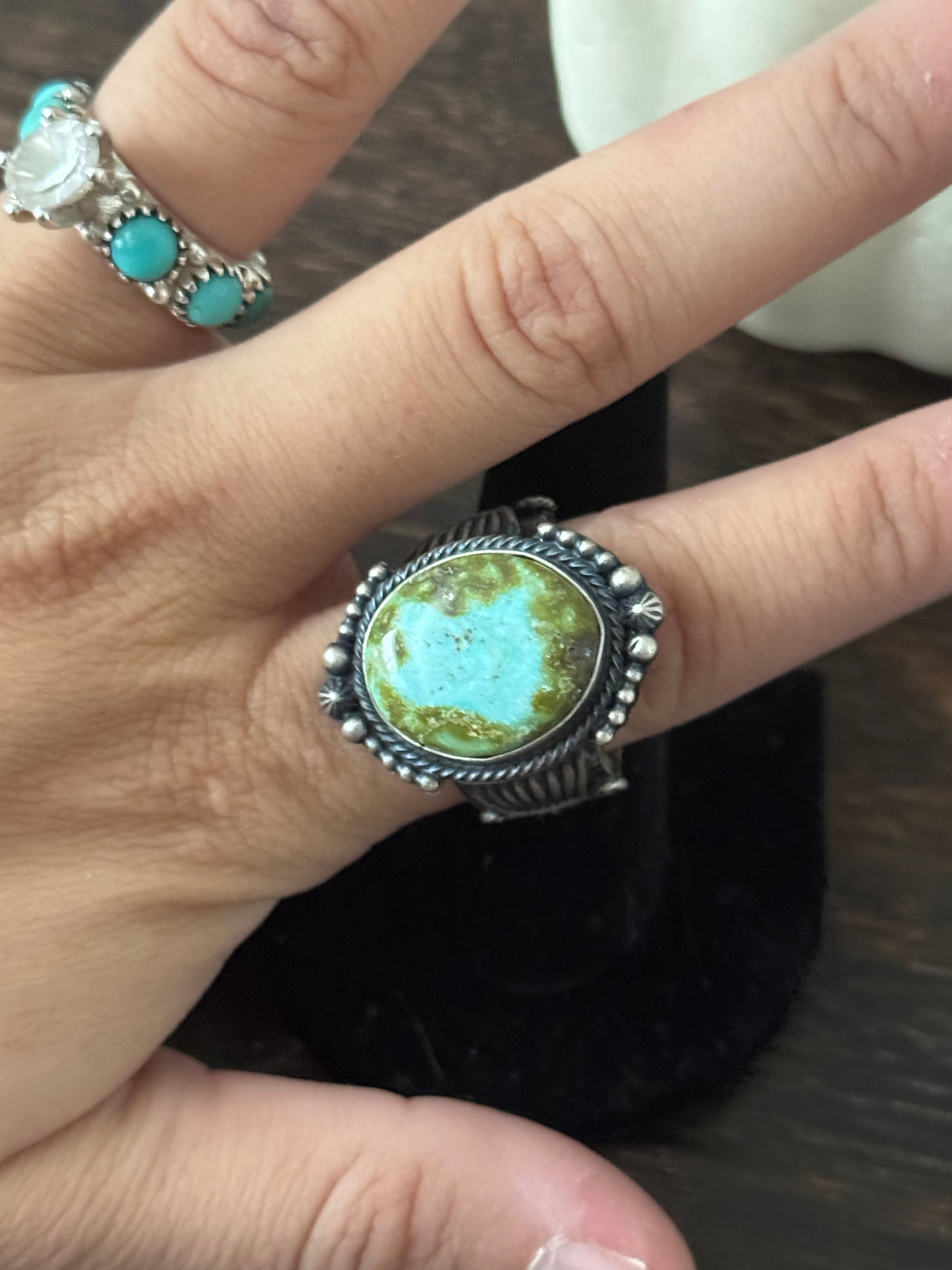 Sheila Tso Sonoran Mountain Turquoise Sterling Silver Ring Size 9.25