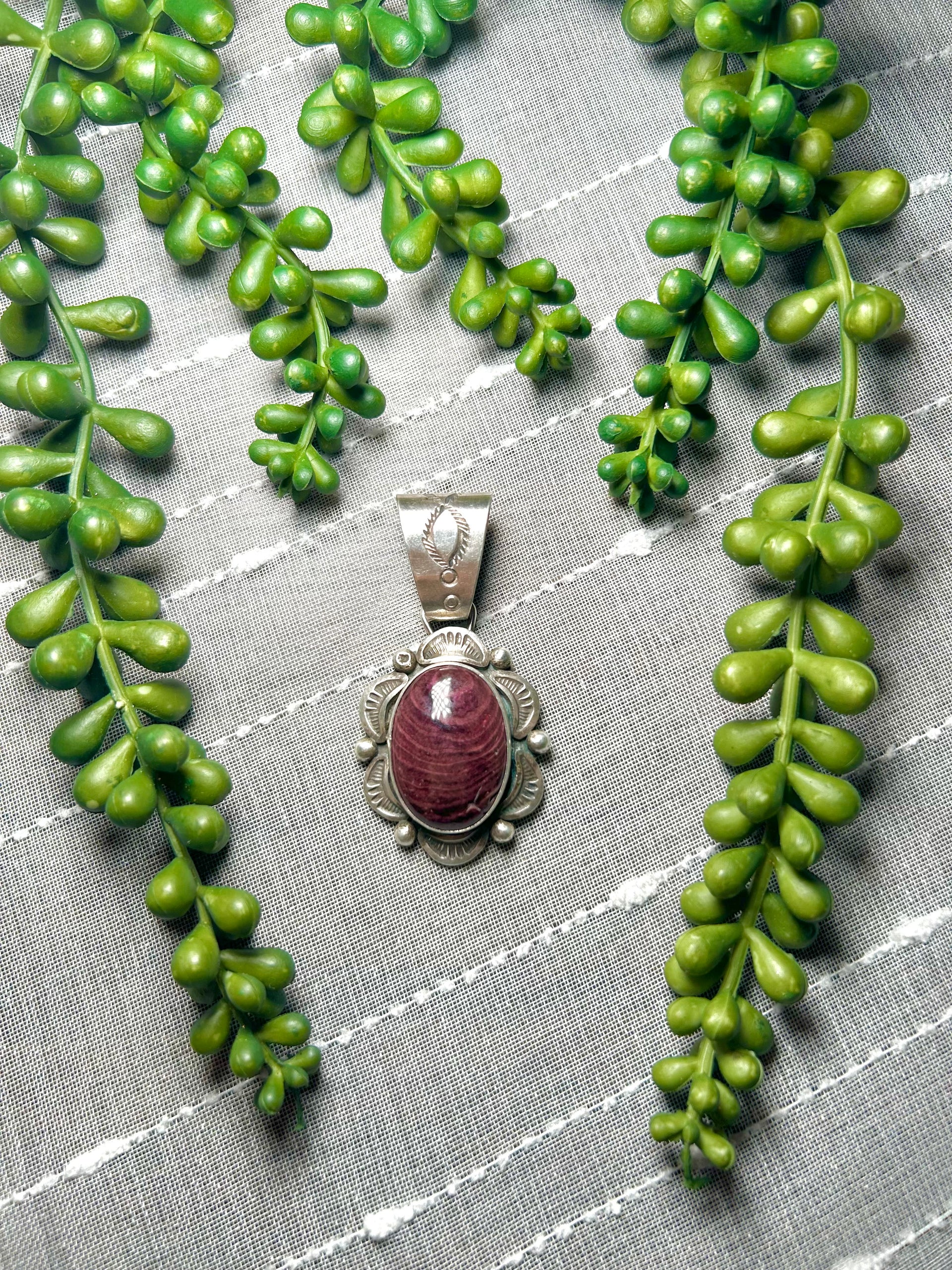 Navajo Made Purple Spiny Oyster & Sterling Silver Pendant