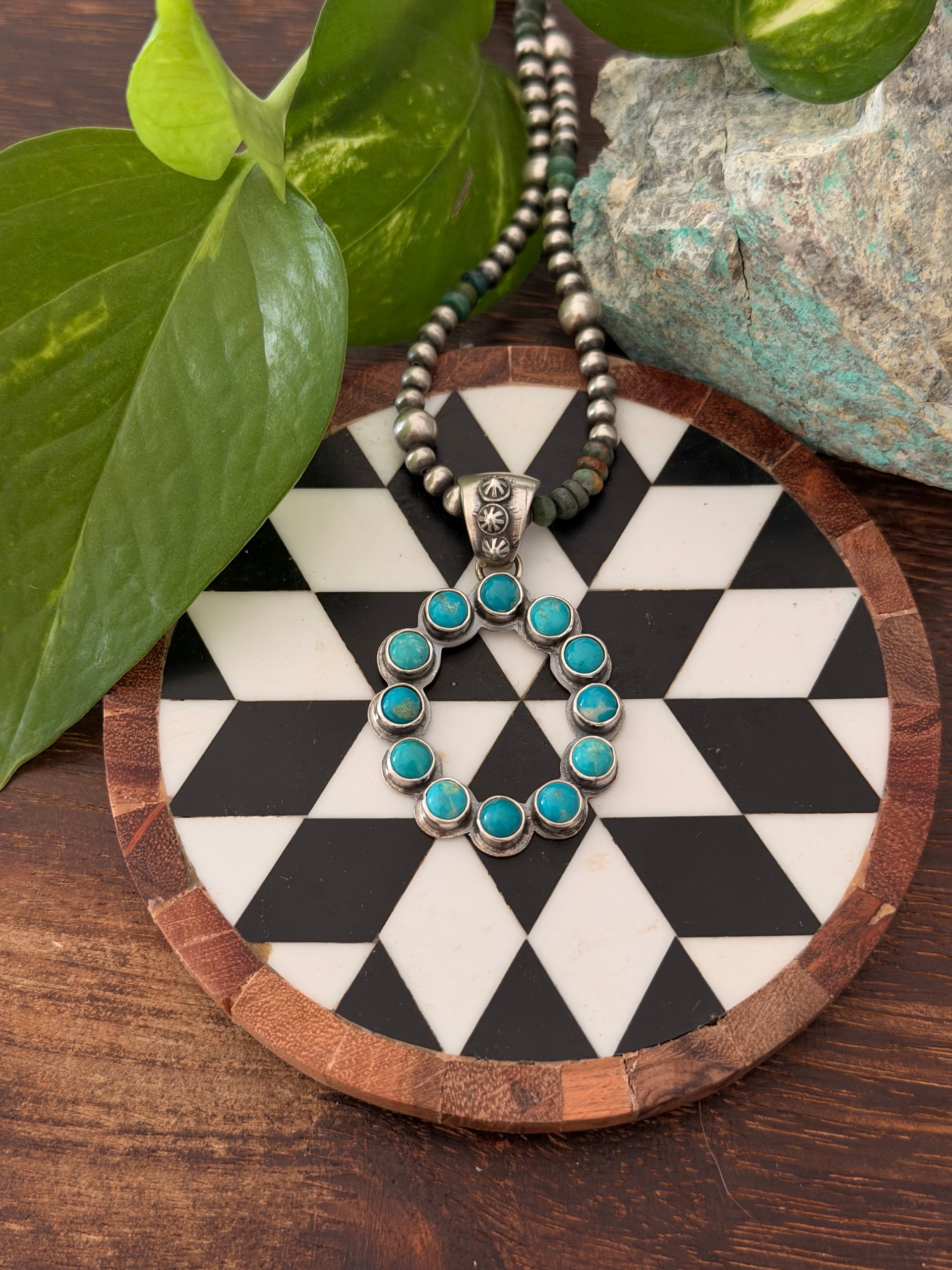 Navajo Made Red Skin Turquoise & Sterling Silver Cluster Pendant