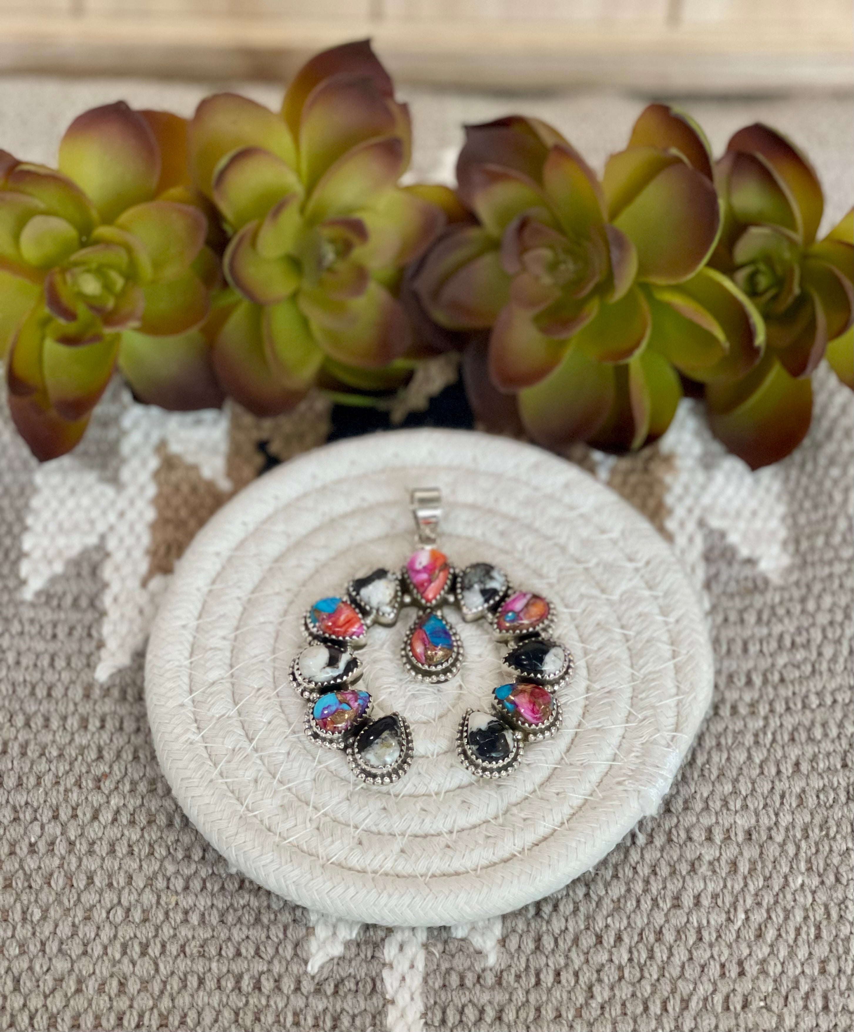 Southwest Handmade Multi Stone & Sterling Silver Naja Pendant