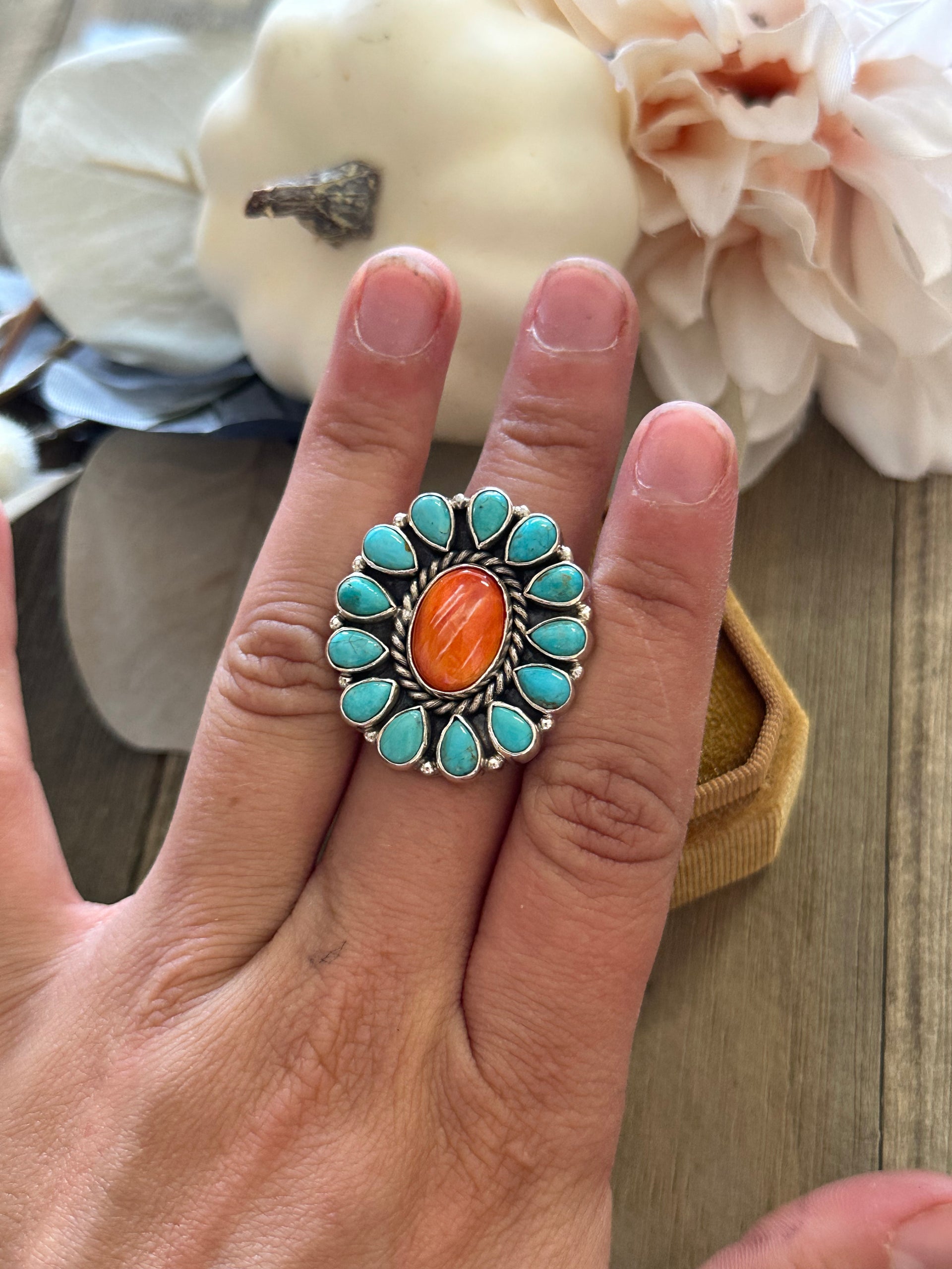 Southwest Handmade Multi Stone & Sterling Silver Adjustable Ring