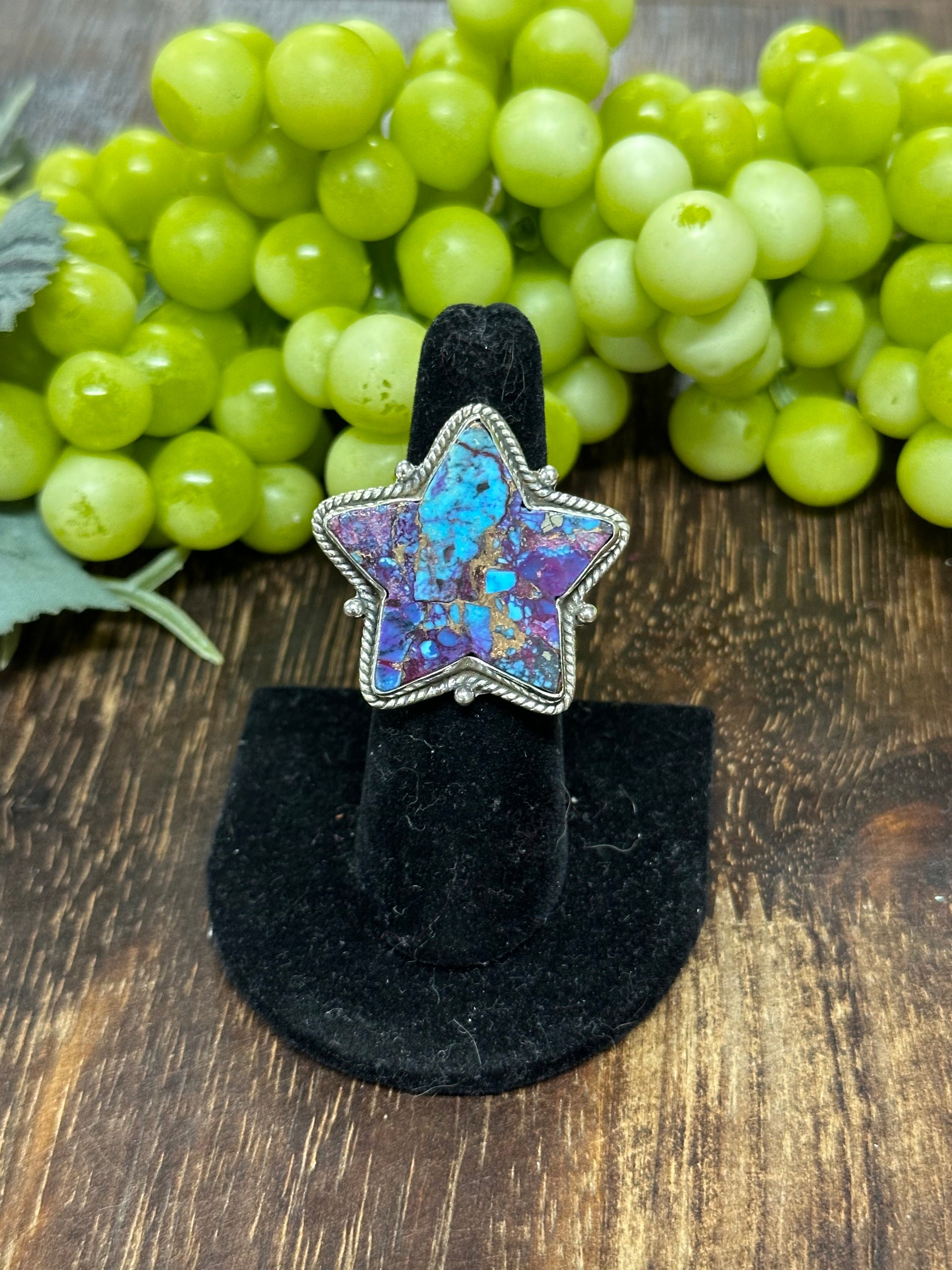 Southwest Handmade Mohave Turquoise & Sterling Silver Adjustable Star Ring
