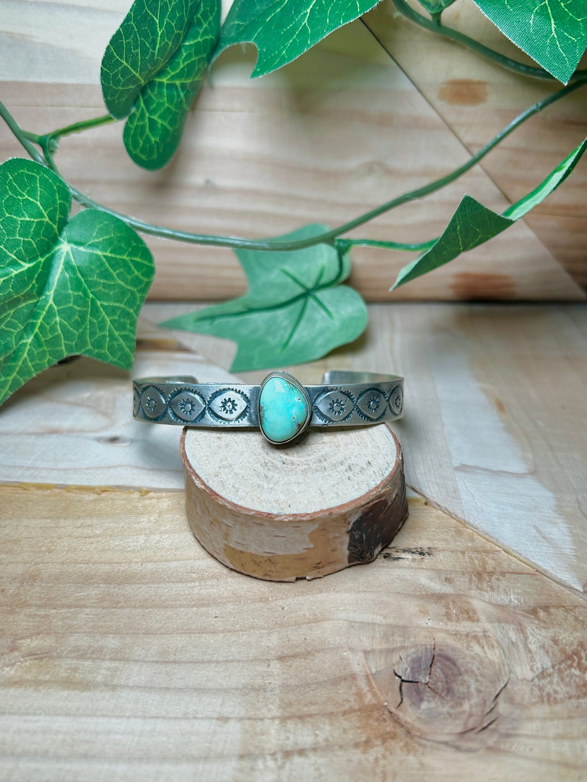 Navajo Made Sonoran Gold Turquoise & Sterling Silver Cuff Bracelet