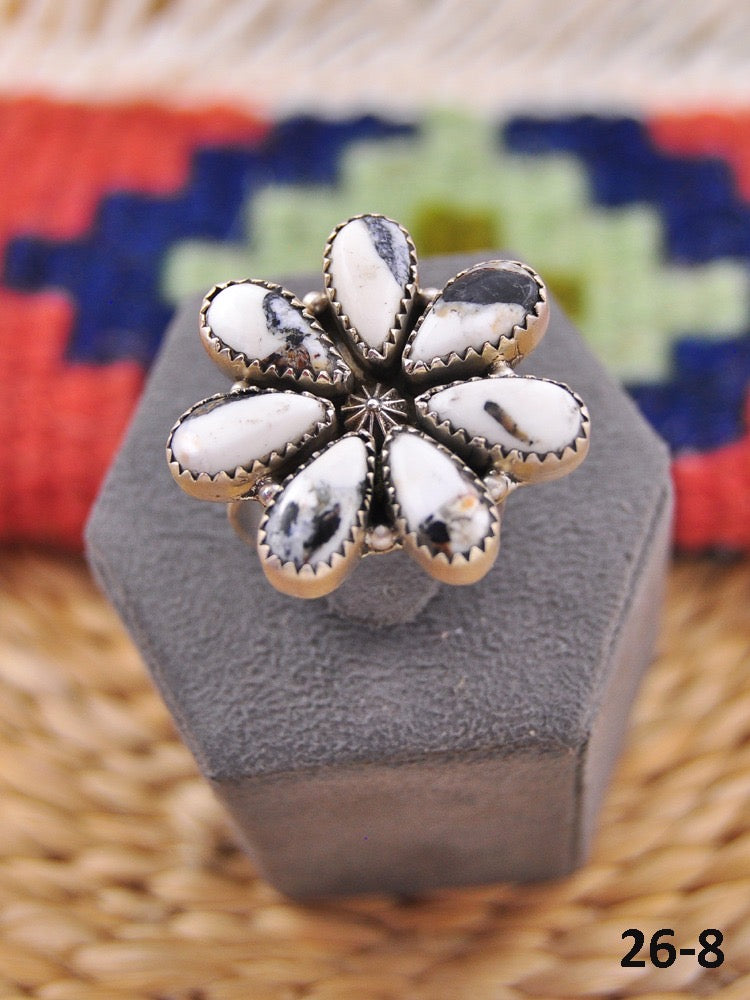Southwest Made White Buffalo & Sterling Sliver Cluster Adjustable Ring