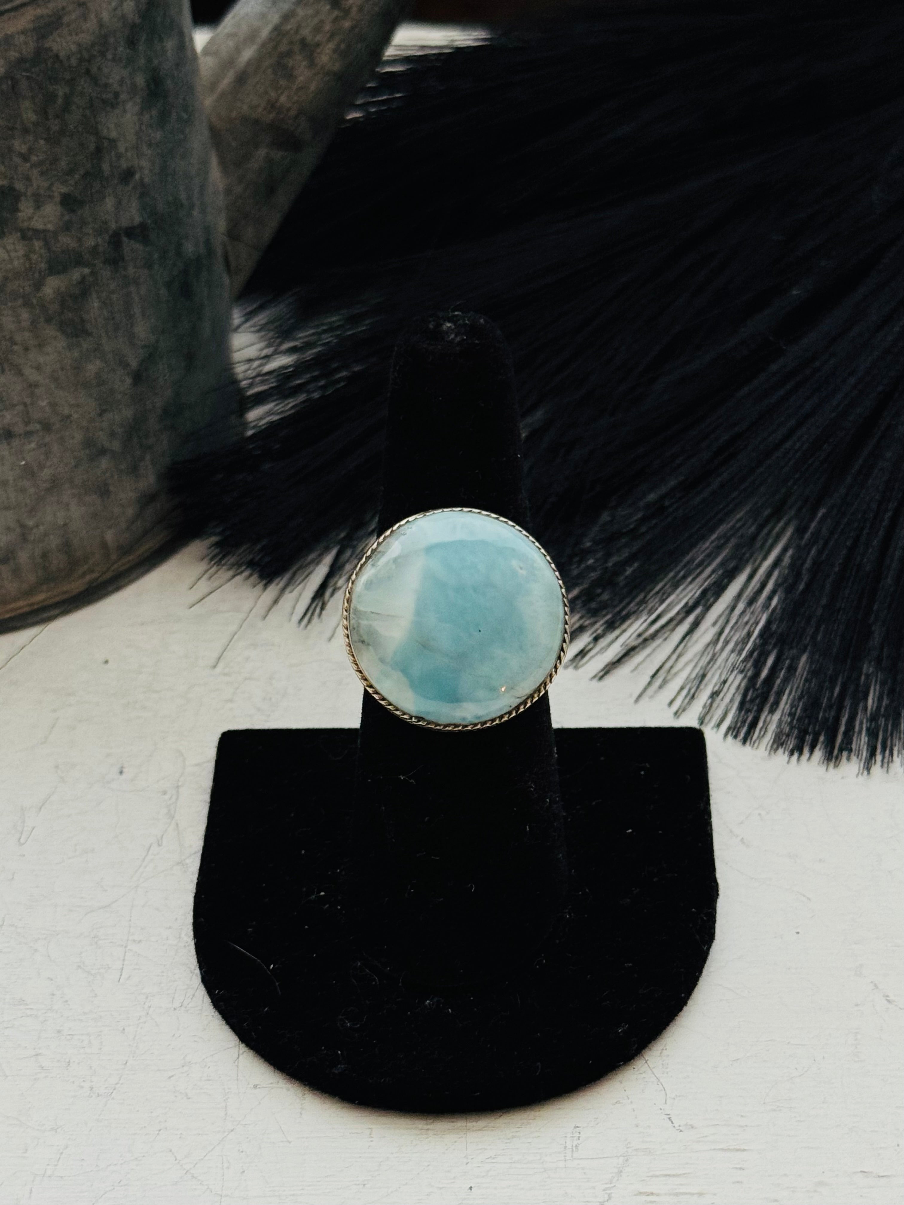 Southwest Handmade Larimar & Sterling Silver Ring Size 7