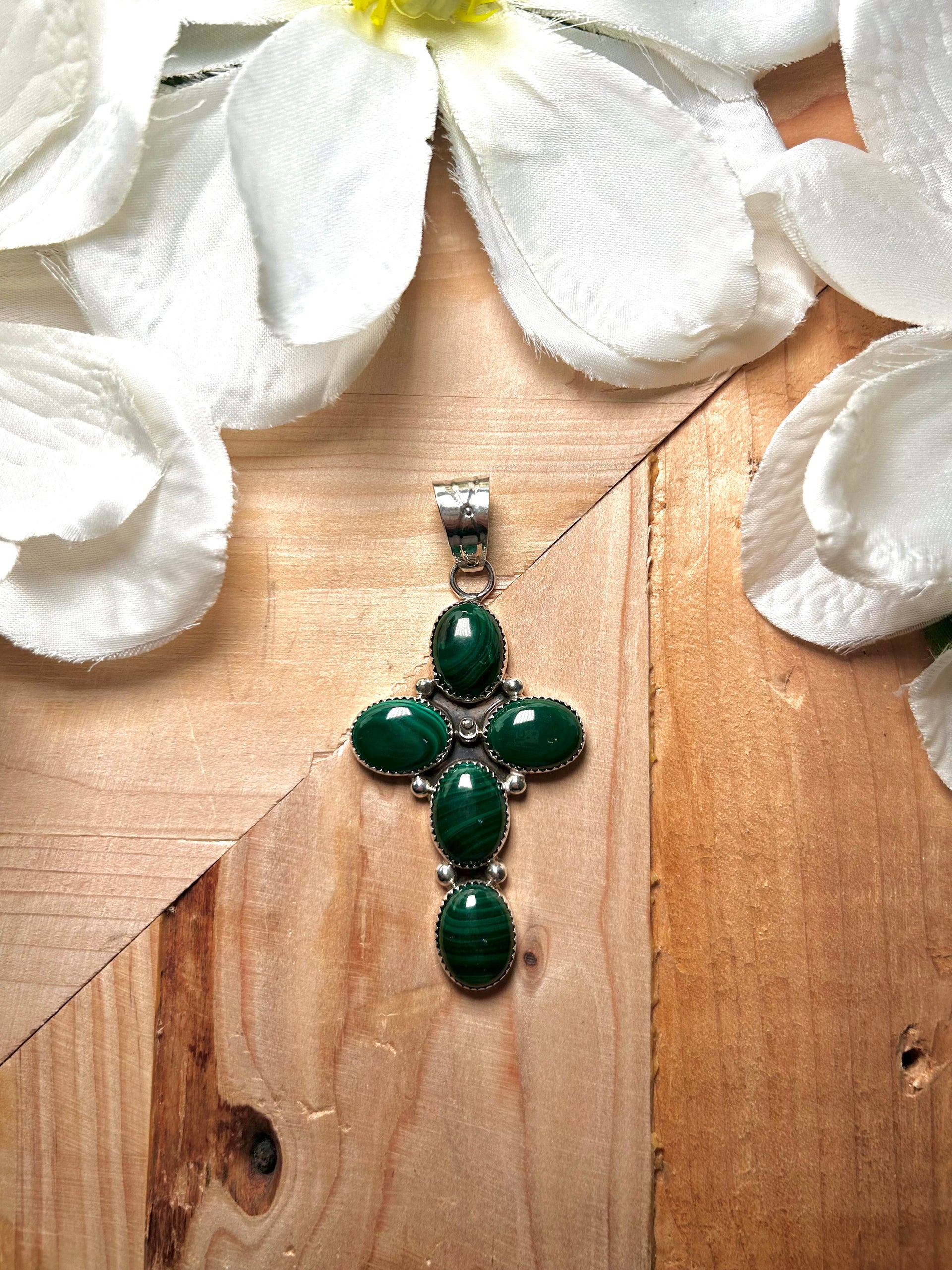 Navajo Made Malachite & Sterling Silver Pendant