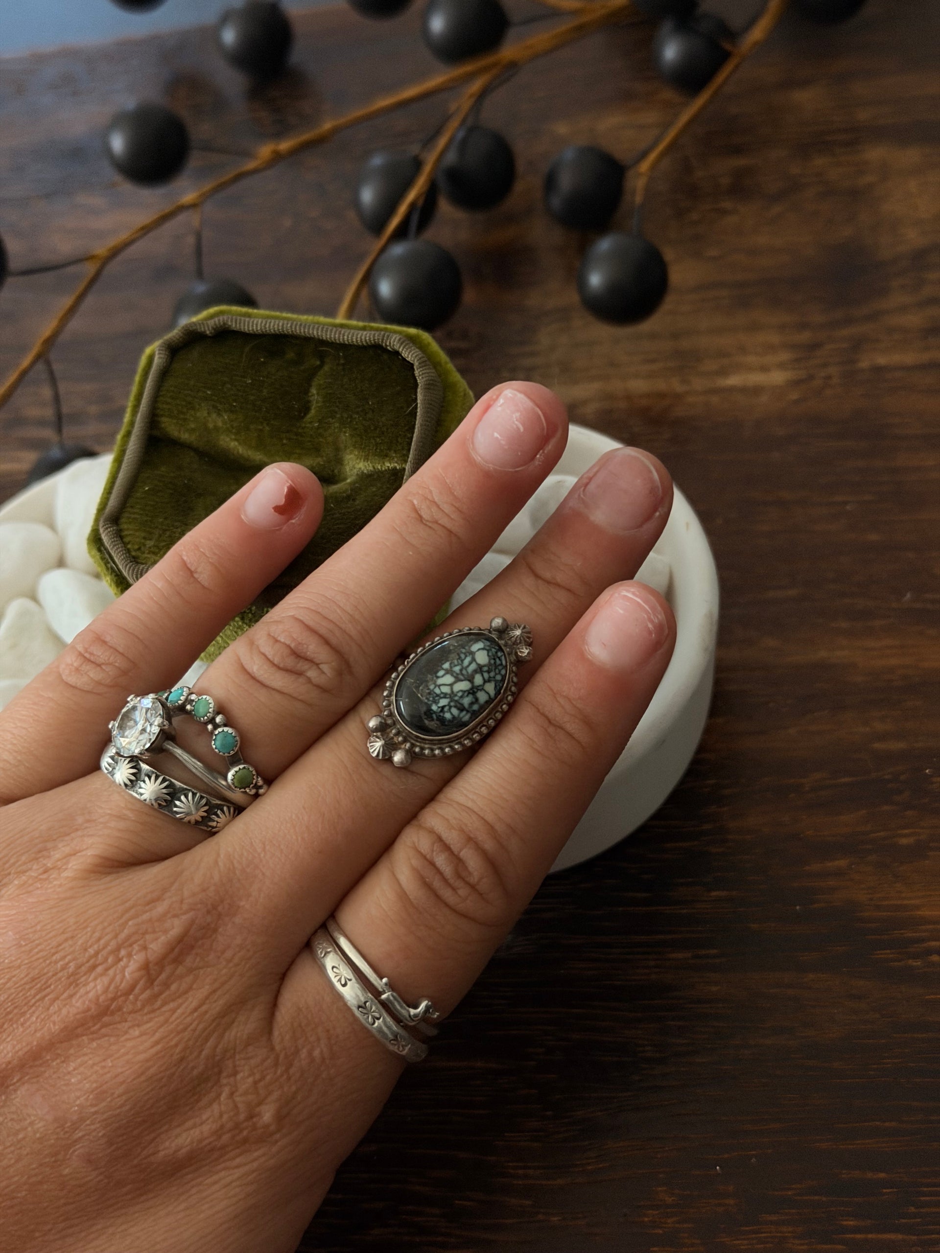 Navajo Made New Lander Variscite & Sterling Silver Ring Size 7.25