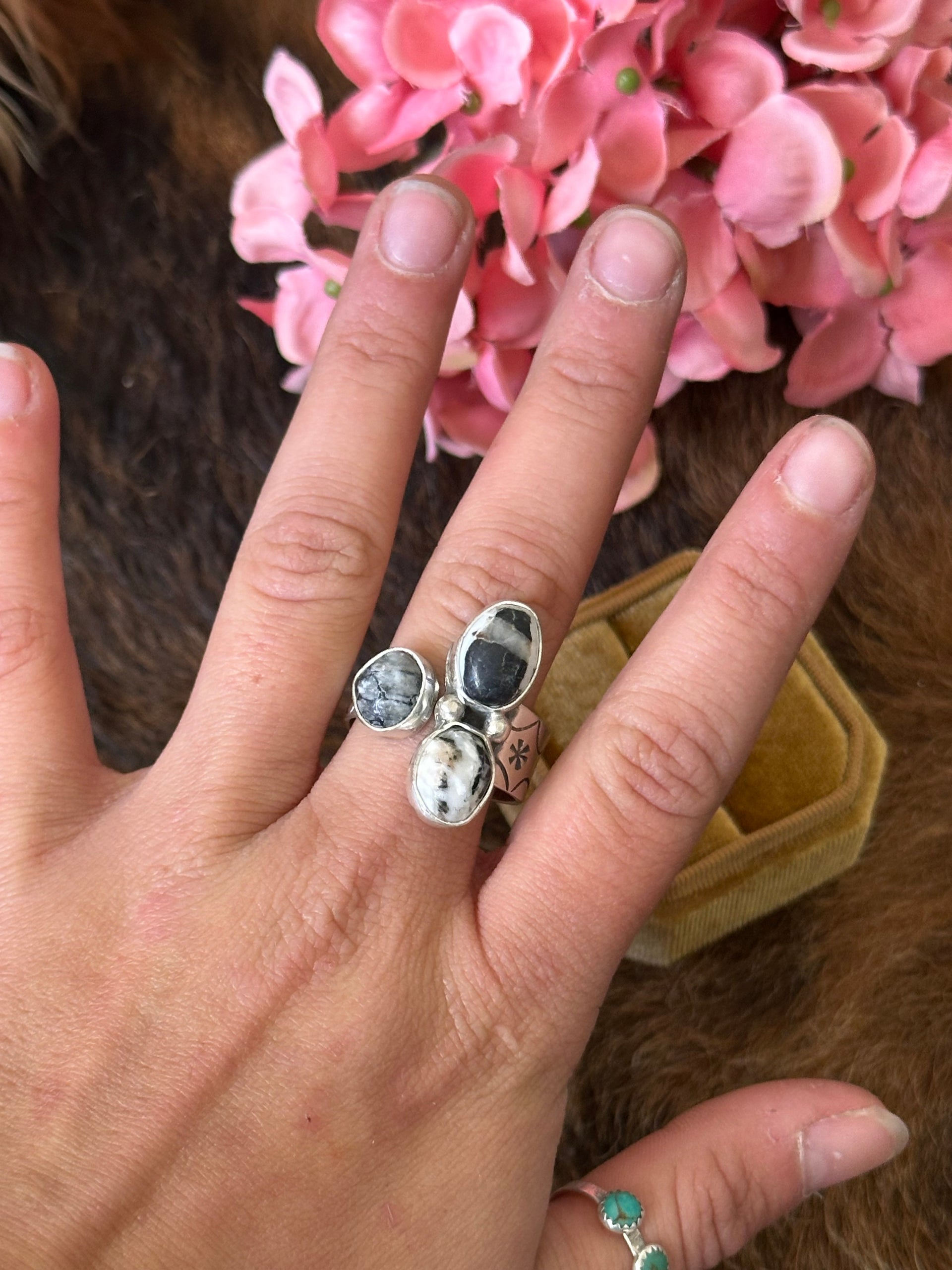 Navajo Made White Buffalo & Sterling Silver Adjustable Ring