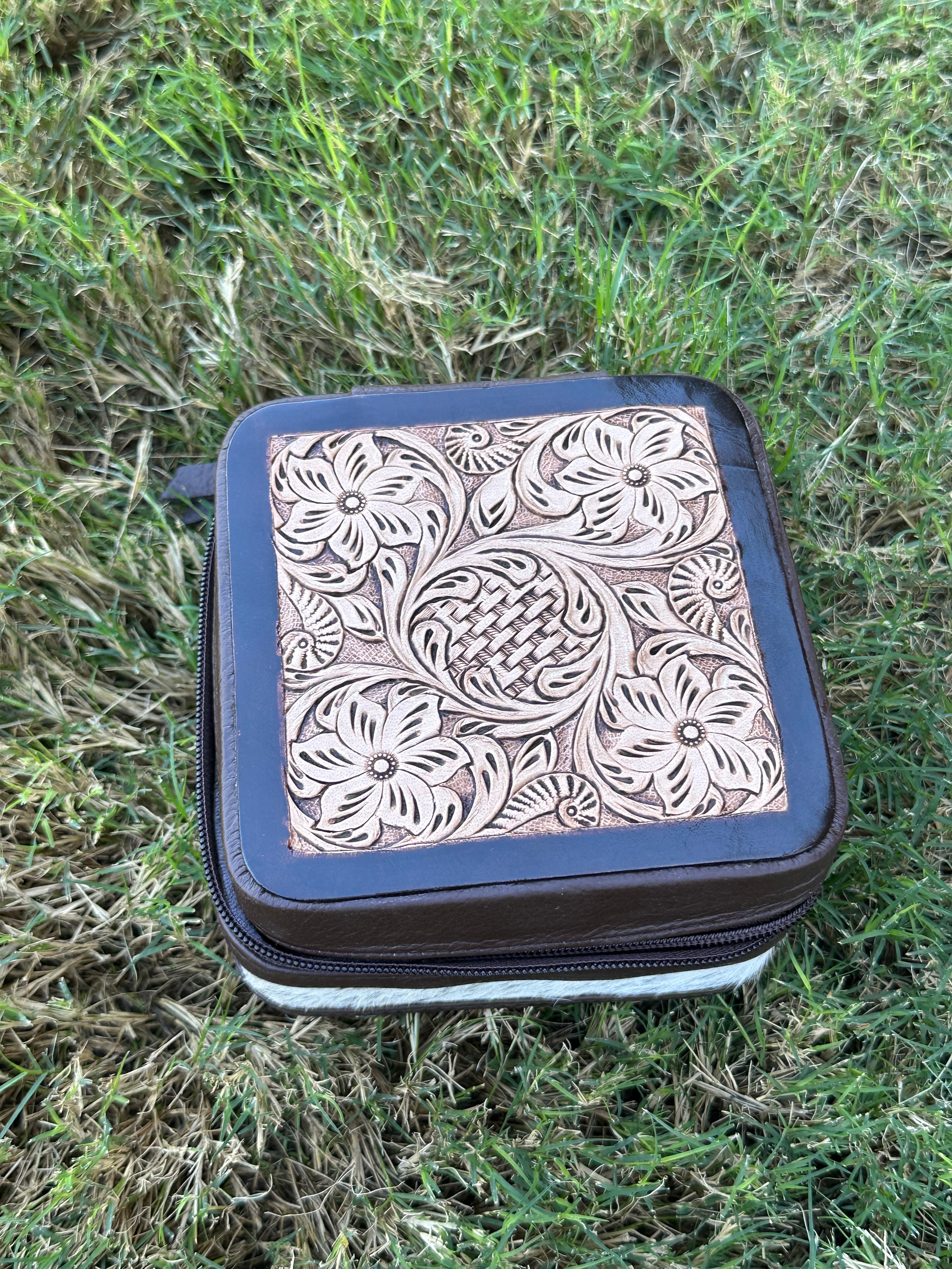 Genuine Tooled Leather Cowhide Jewelry Box