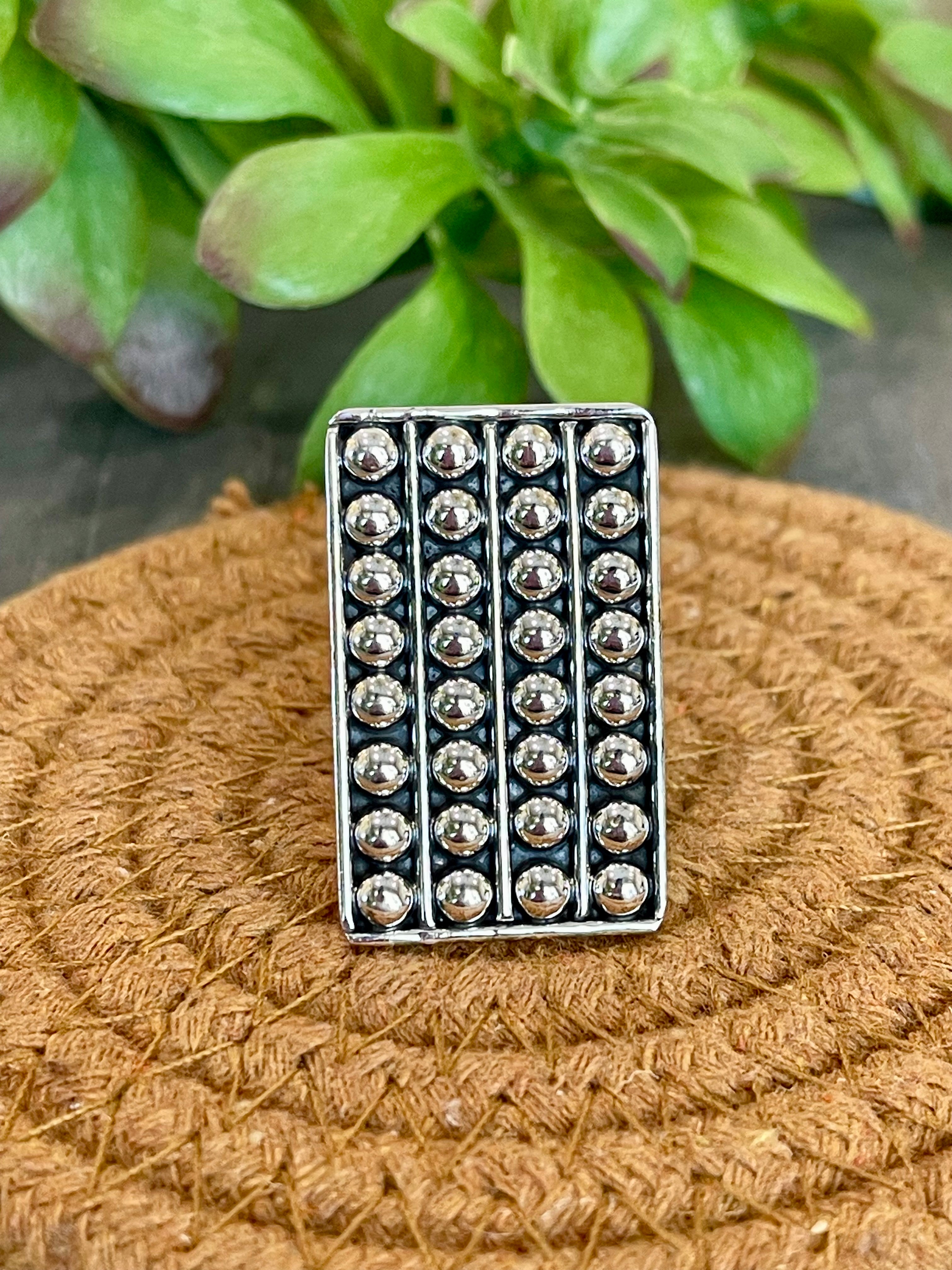 Southwest Handmade Sterling Silver Ball Rectangle Adjustable Ring