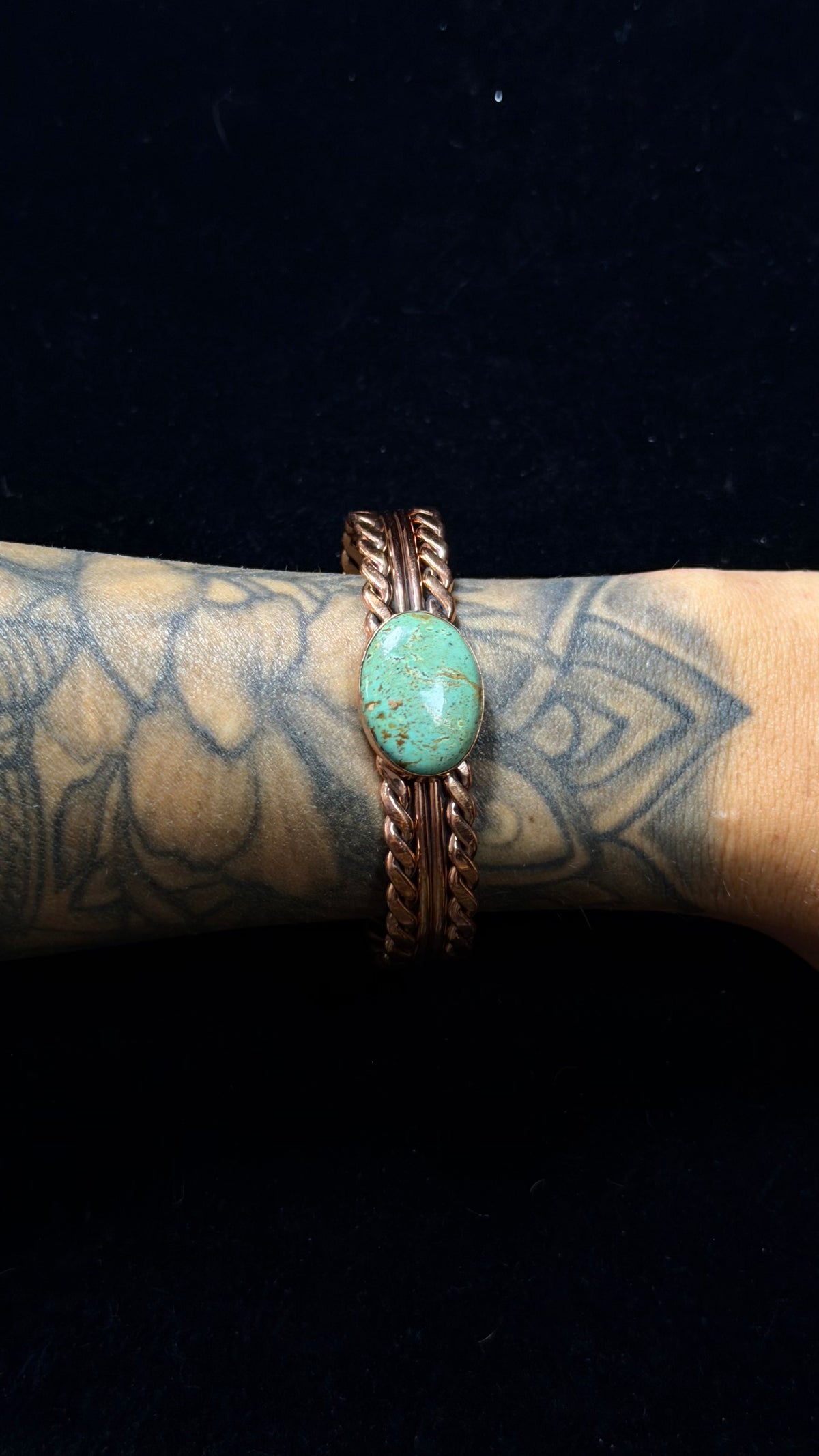 Navajo Made Kingman Turquoise & Copper Cuff Bracelet