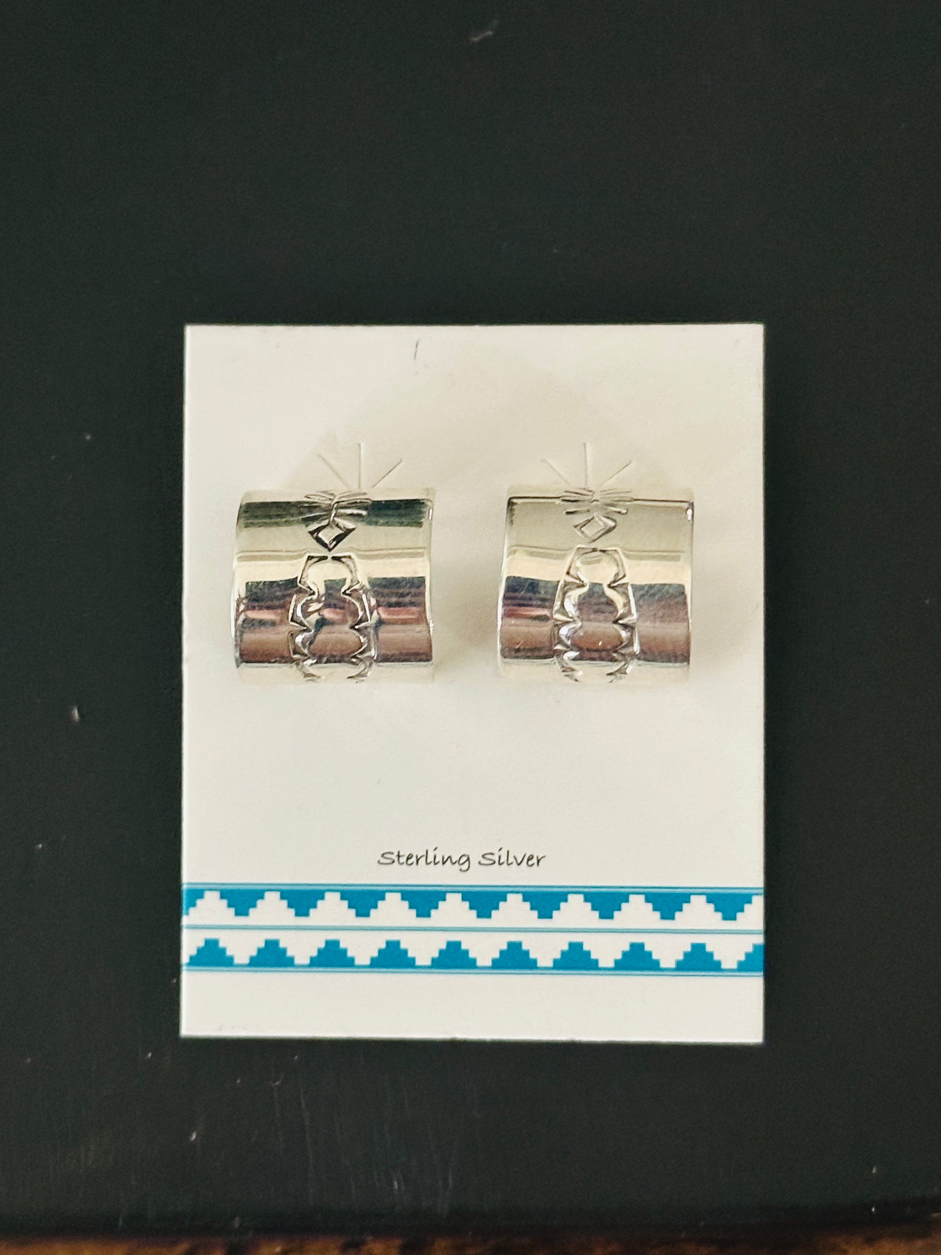 Navajo Made Sterling Silver Post Hoop Earrings