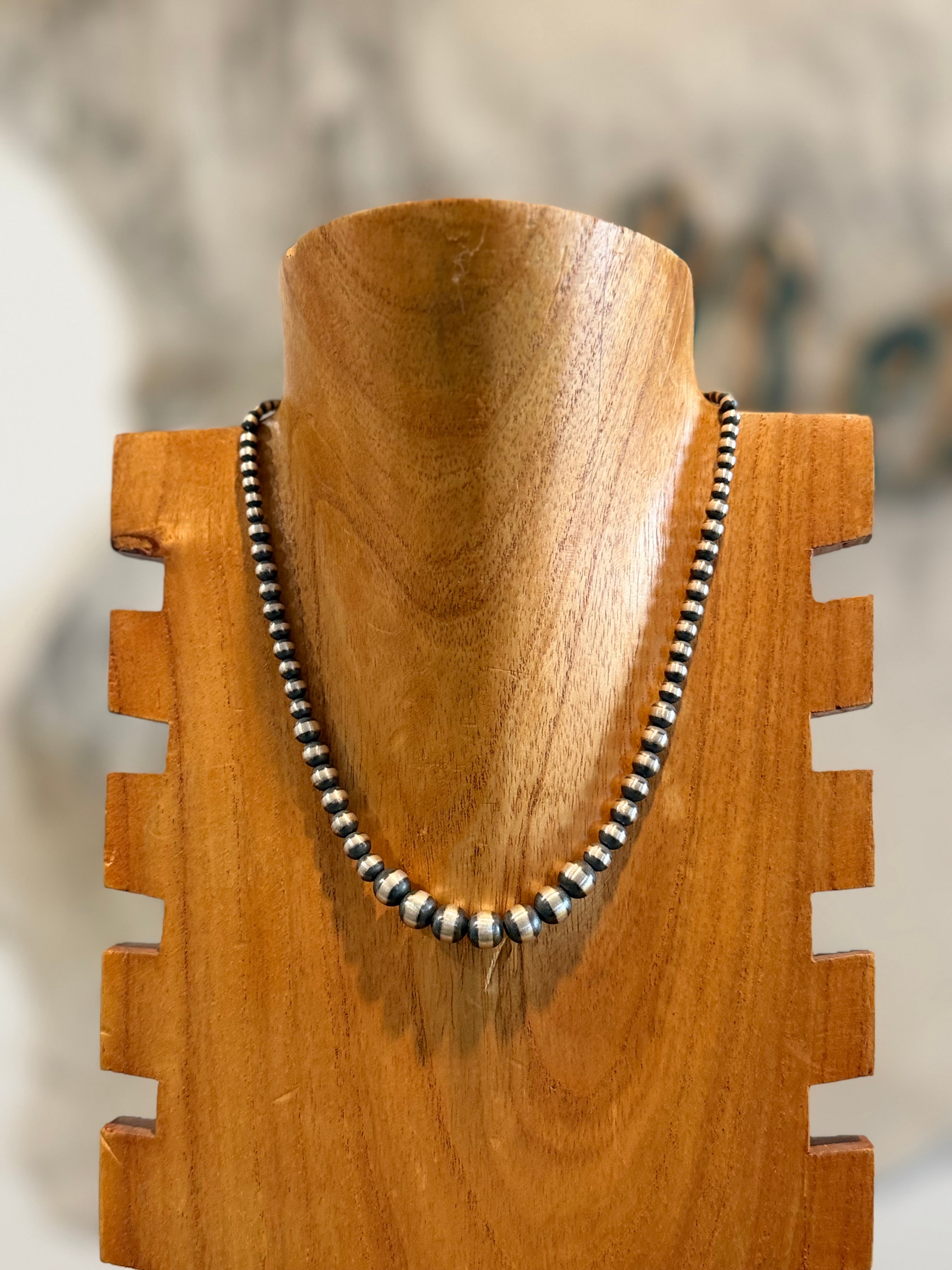 Navajo Strung Graduated Sterling Silver Machine Made Pearl Necklace