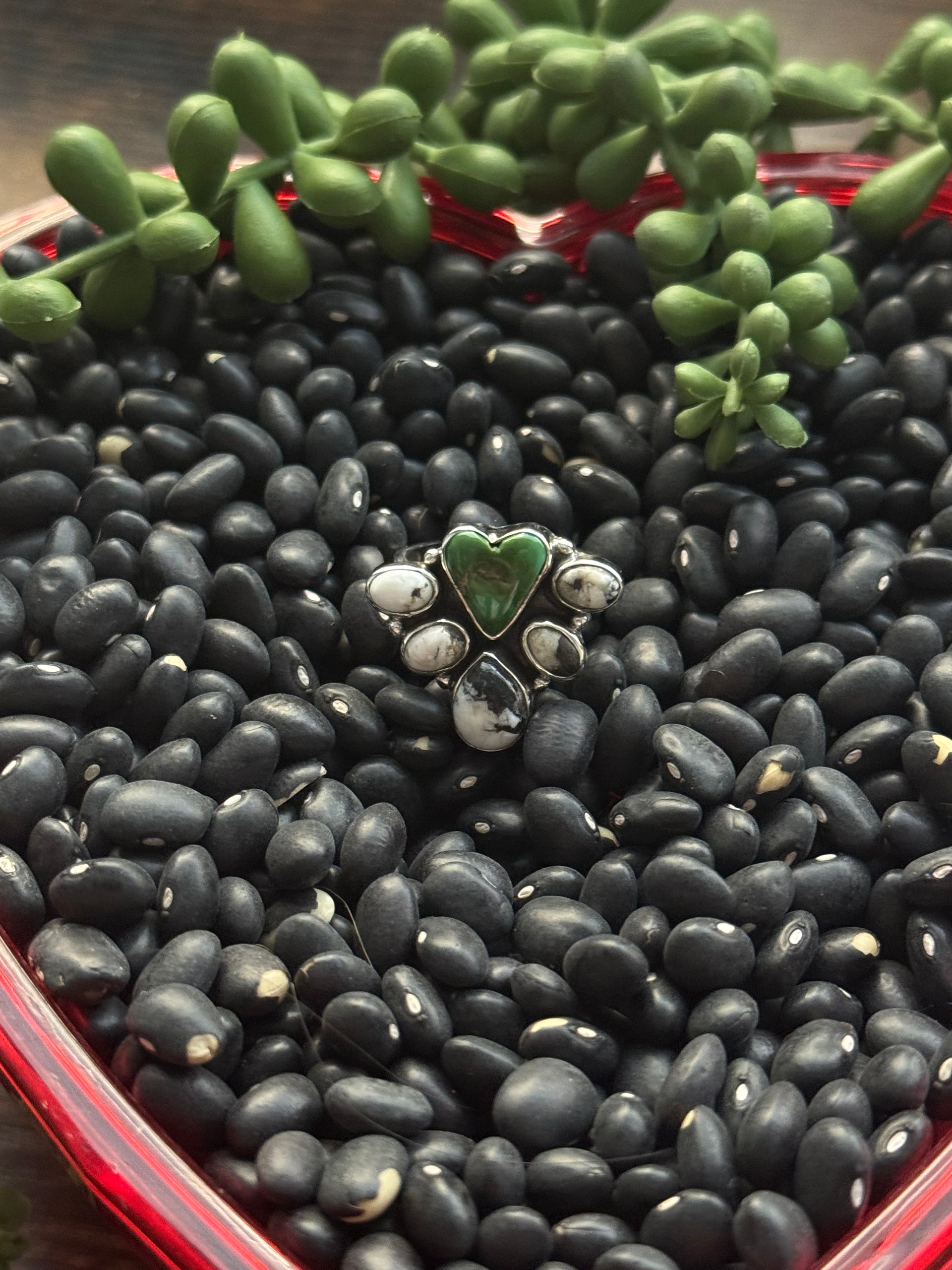 Southwest Handmade Multi Stone & Sterling Silver Adjustable Cluster Ring