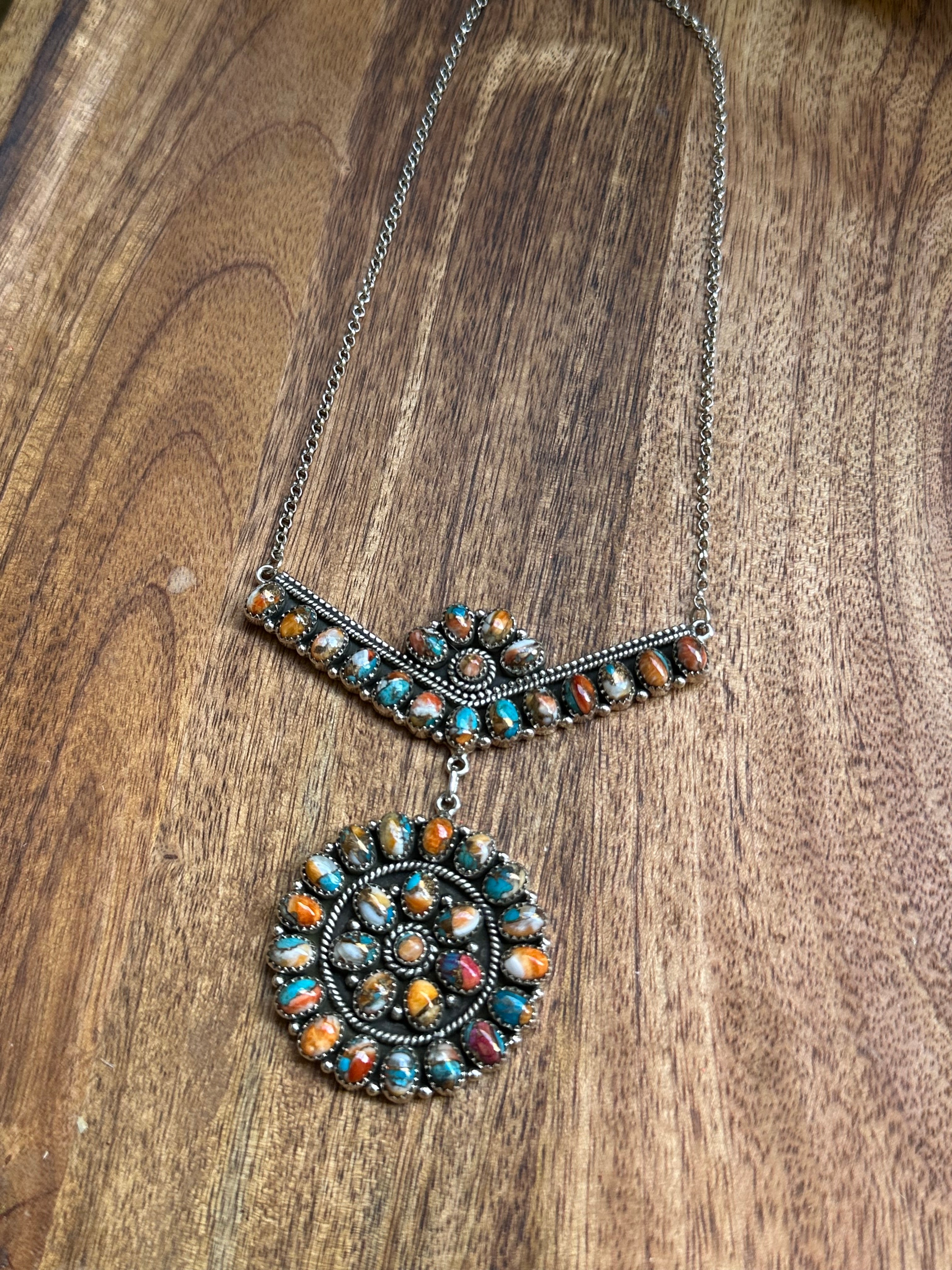 Southwest Handmade Mohave Turquoise & Sterling Silver Cluster Necklace